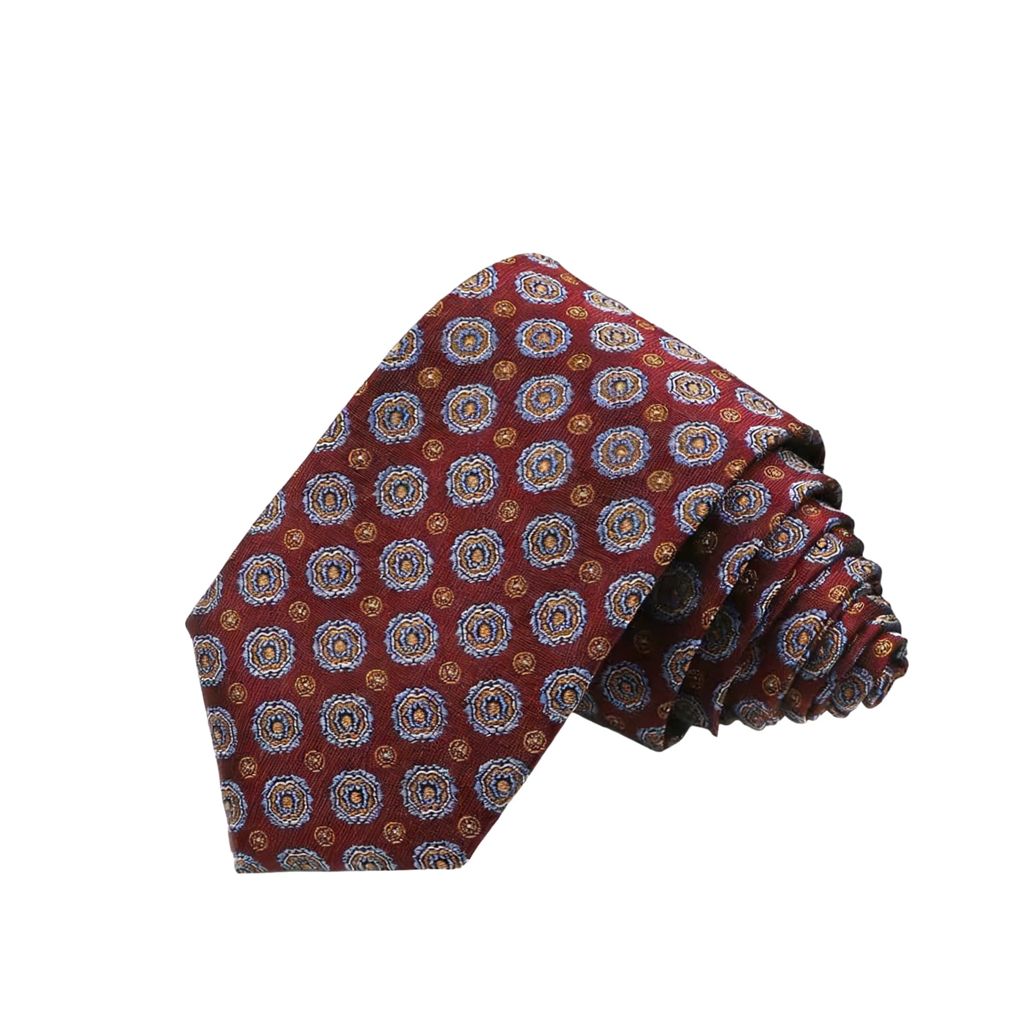 Burgundy With Blue Gold Circle Necktie