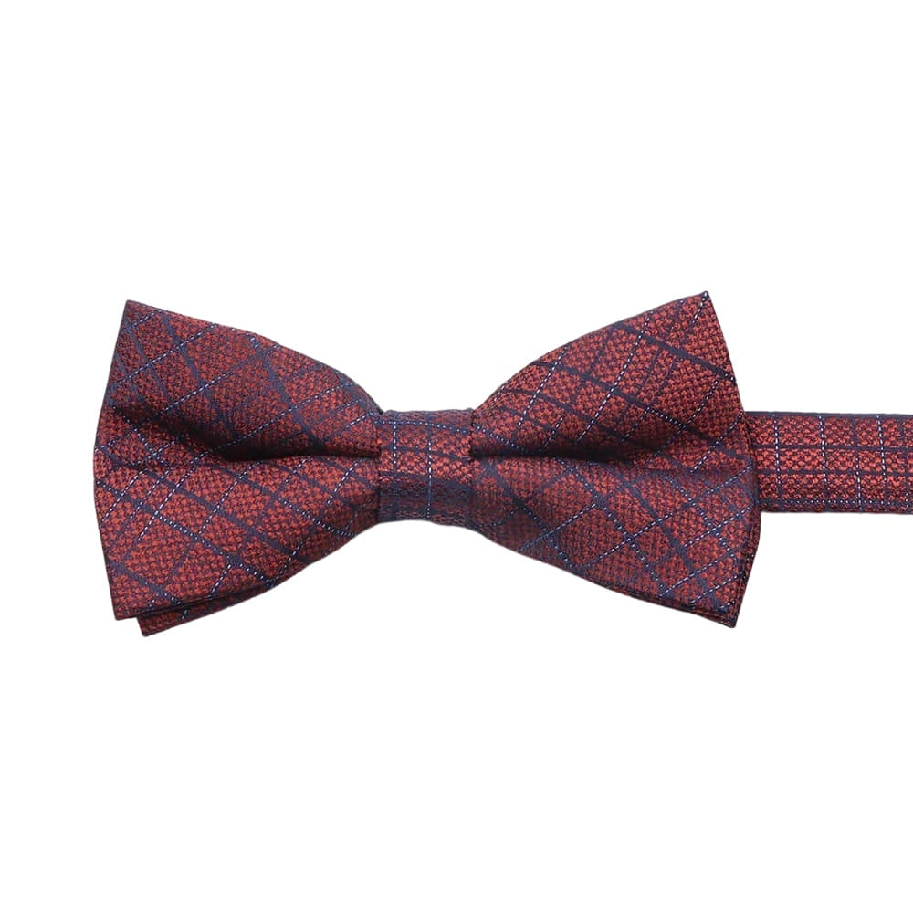Burgundy Navy Blue Plaid Bowtie