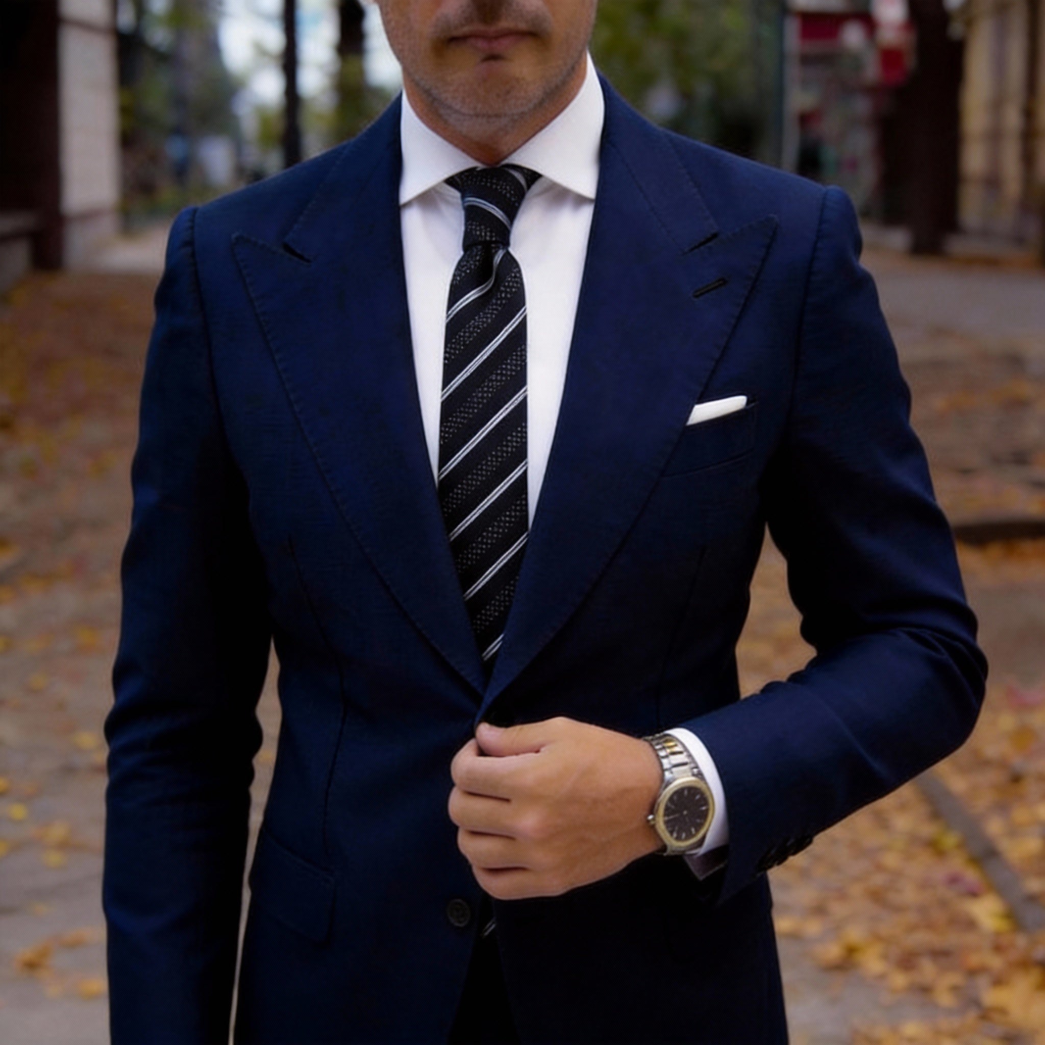 Black With White Stripes Dots Necktie