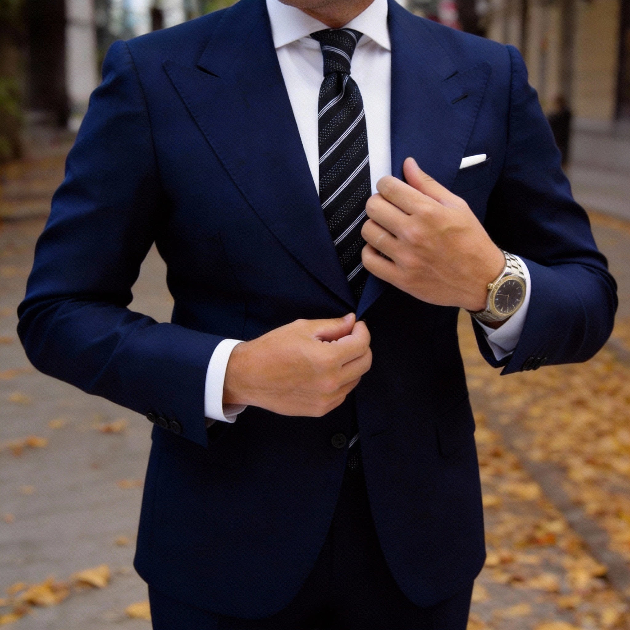 Black With White Stripes Dots Necktie