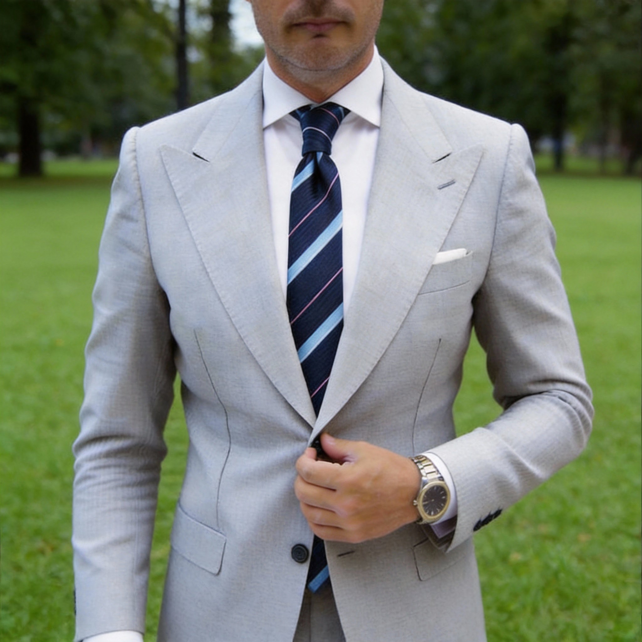 Navy Blue with Light Blue Pink Striped Necktie