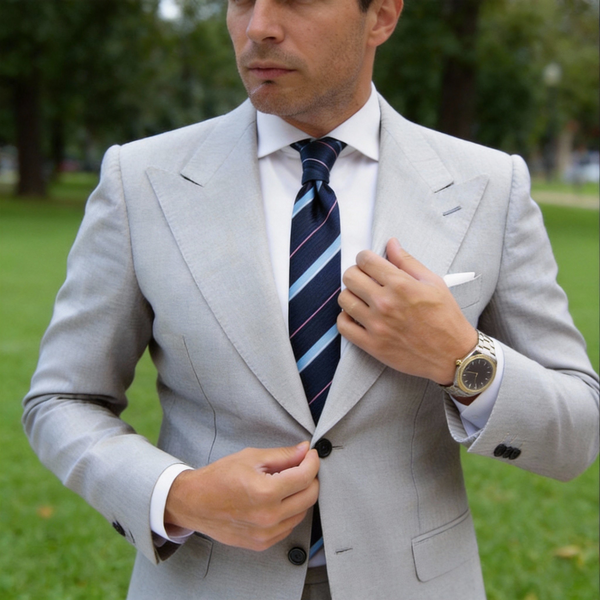 Navy Blue with Light Blue Pink Striped Necktie