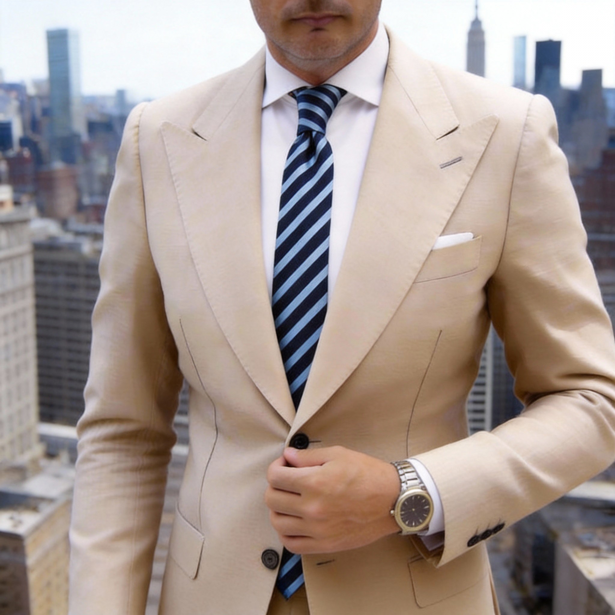 Dark Blue With Light Blue Diagonal Stripes Necktie