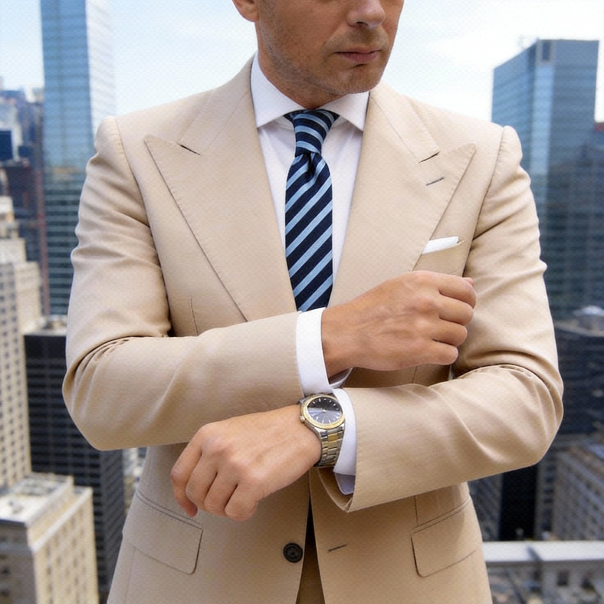 Dark Blue With Light Blue Diagonal Stripes Necktie