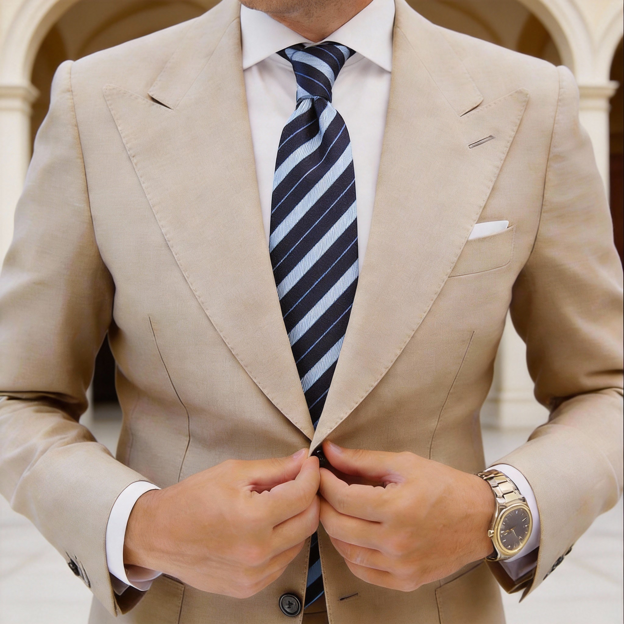 Navy Blue with Light Blue Stripes Necktie