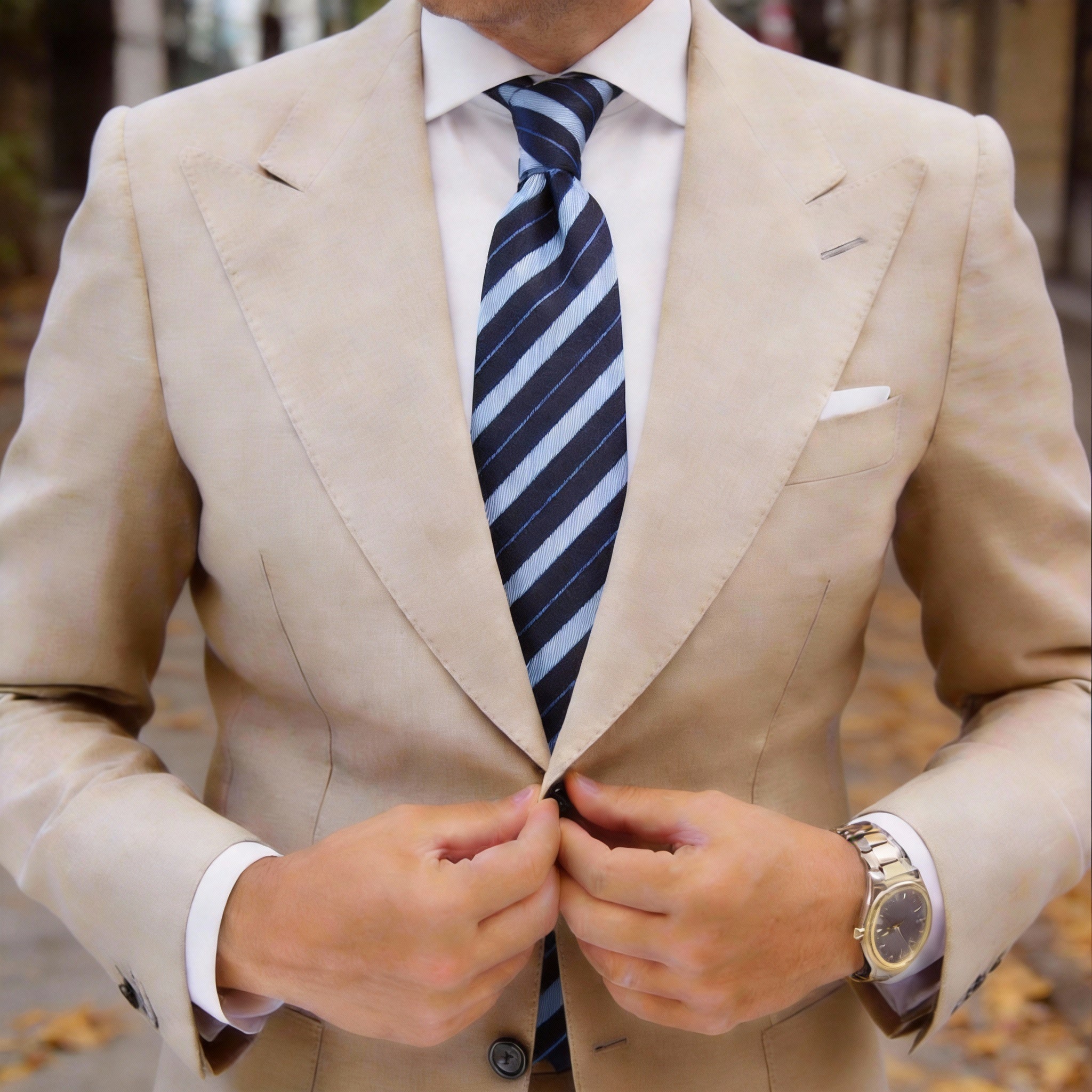 Navy Blue with Light Blue Stripes Necktie