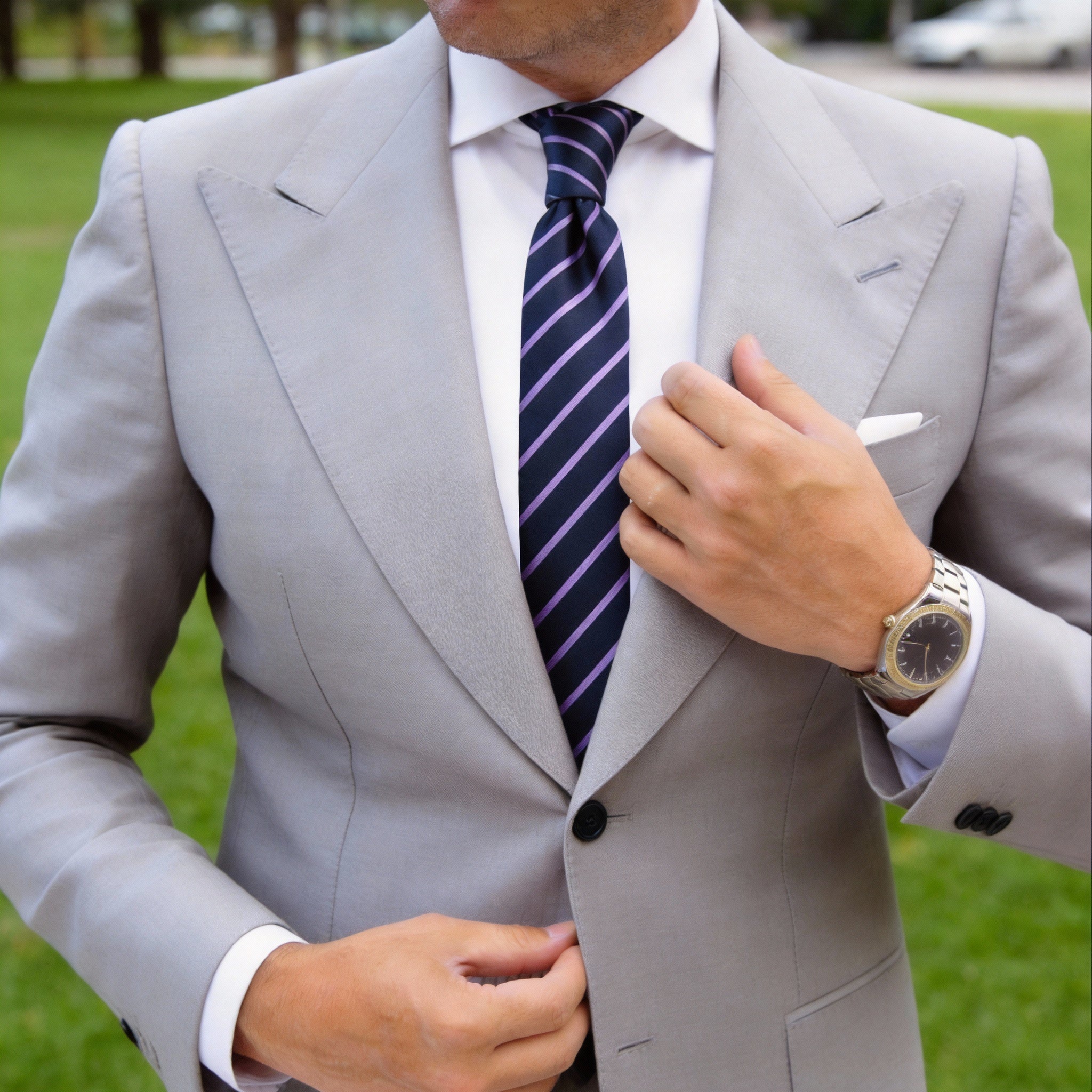 Navy Blue With Light Purple Stripes Necktie