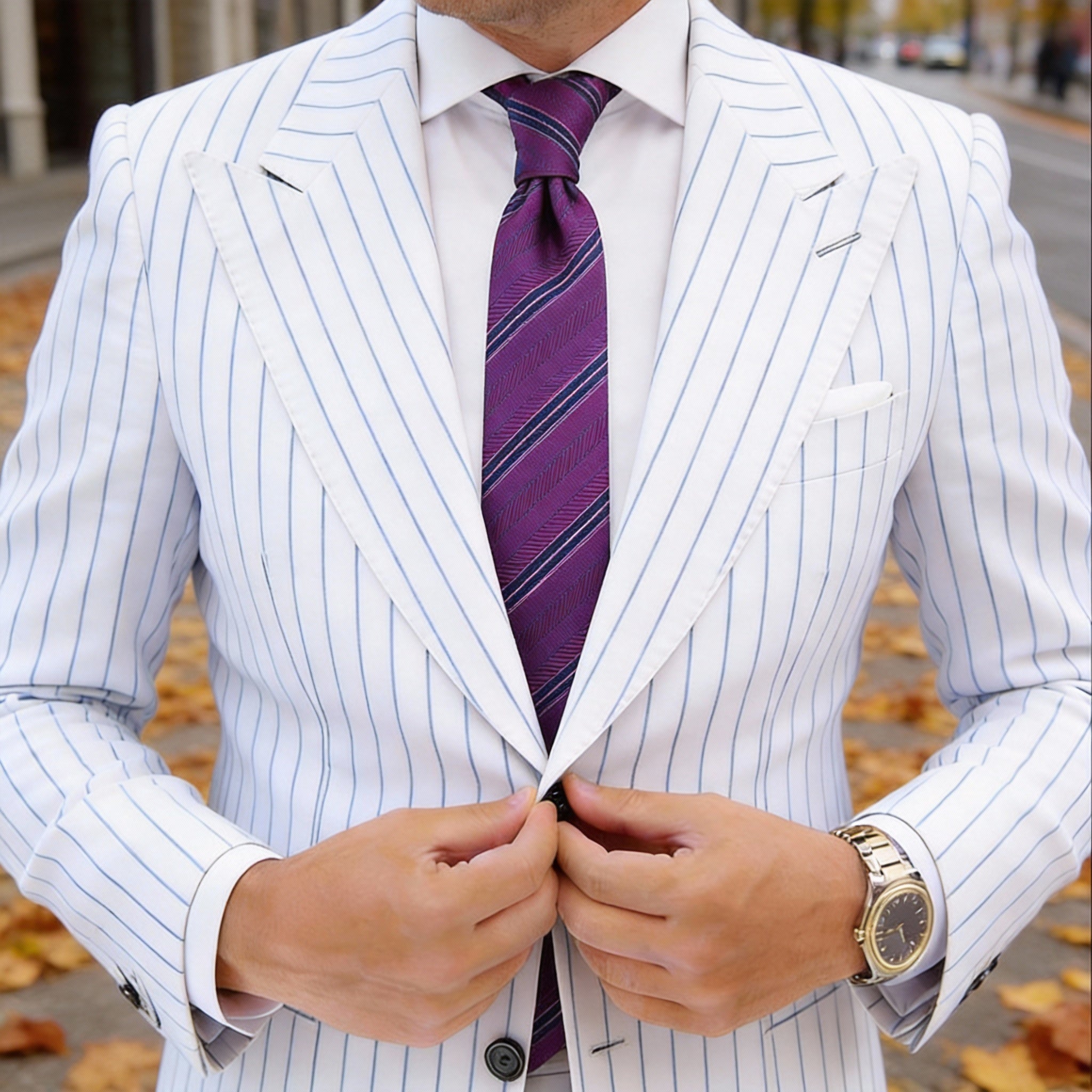 Purple With Multicolor Striped Necktie