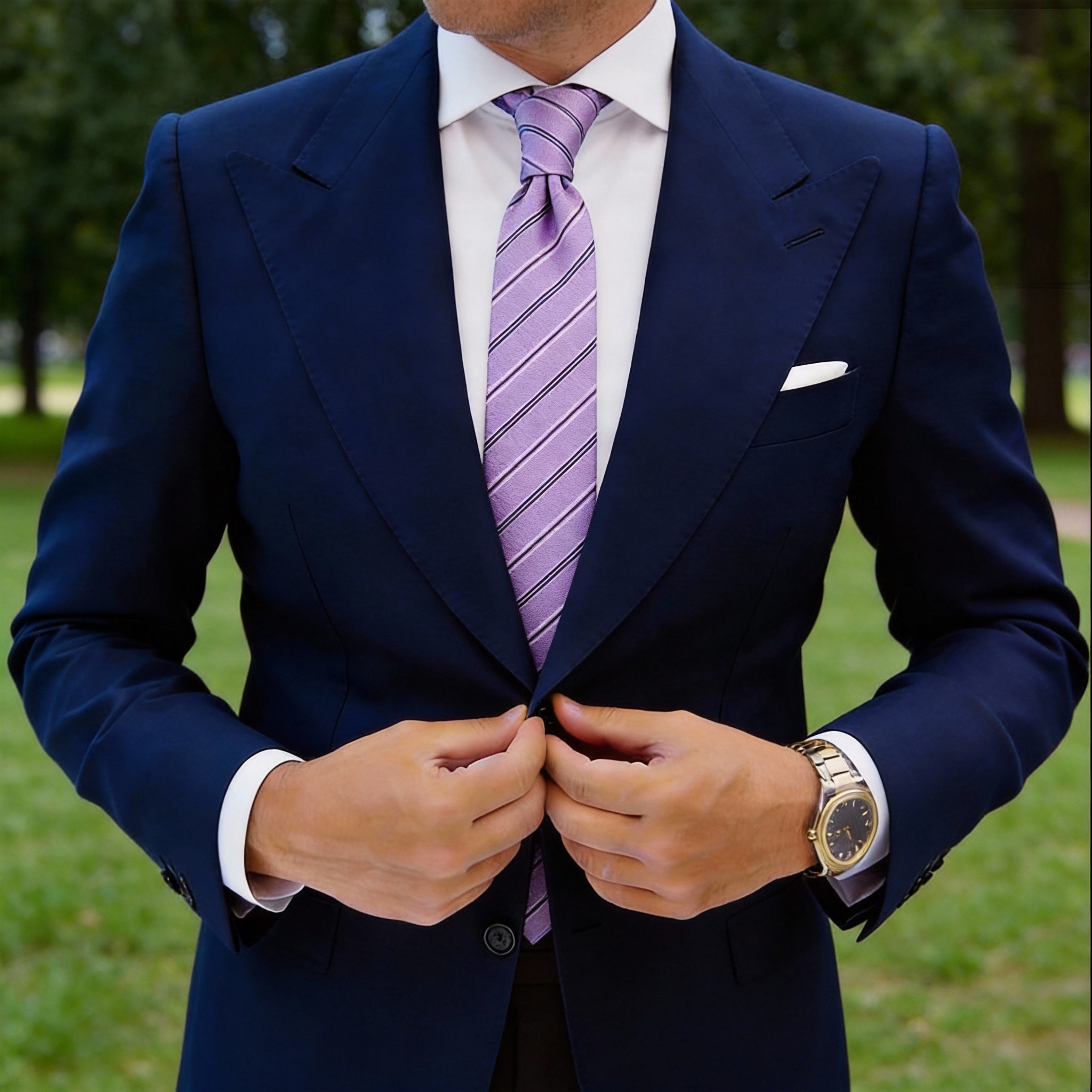 Light Purple With Black White Striped Necktie