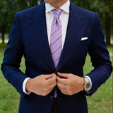 Light Purple With Black White Striped Necktie