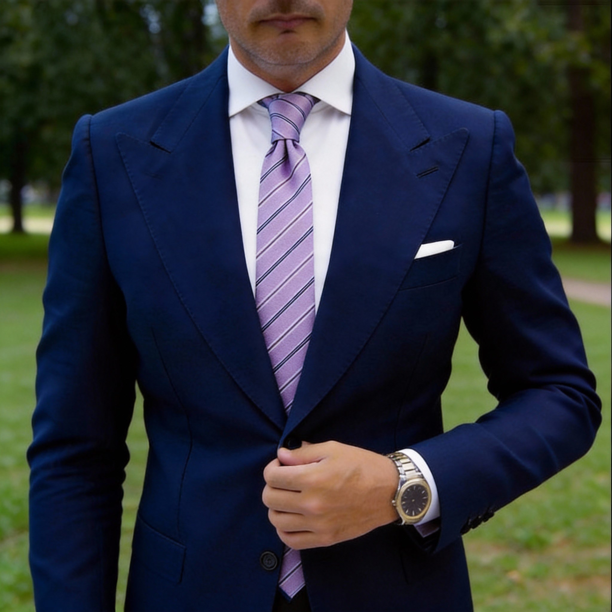 Light Purple With Black White Striped Necktie