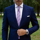 Light Purple With Black White Striped Necktie