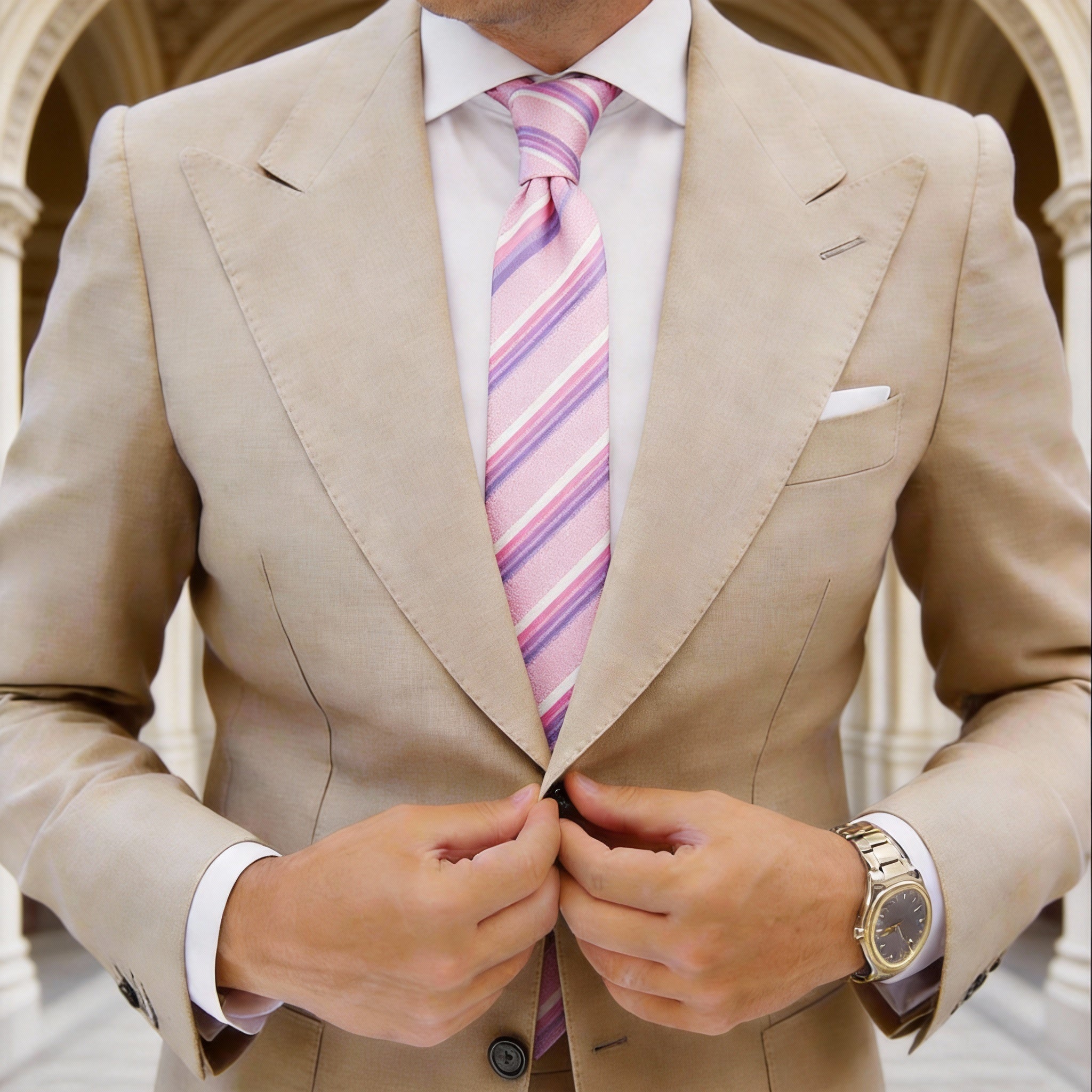 Pink With Purple White Stripe Necktie