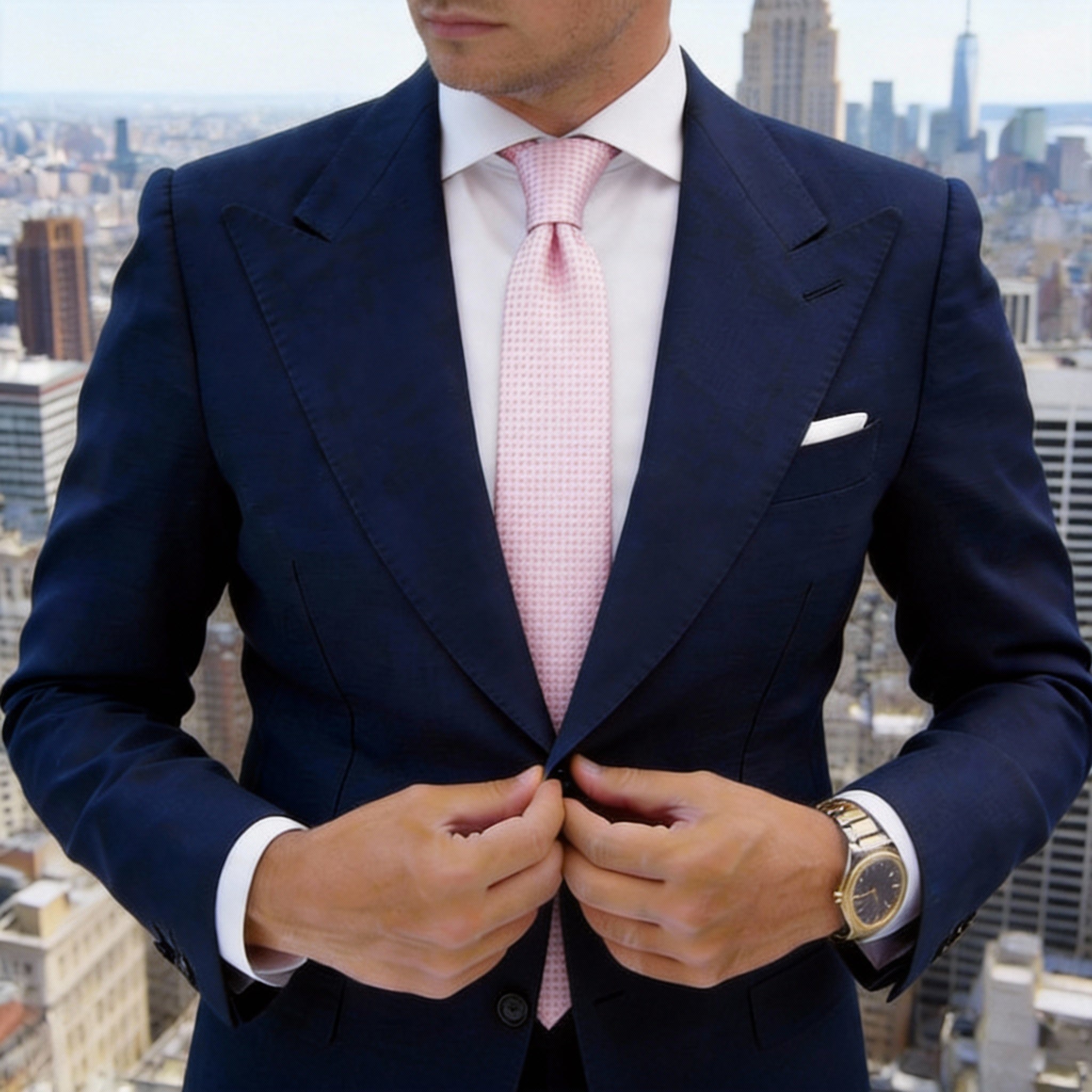 Pink With White Microgrid Necktie