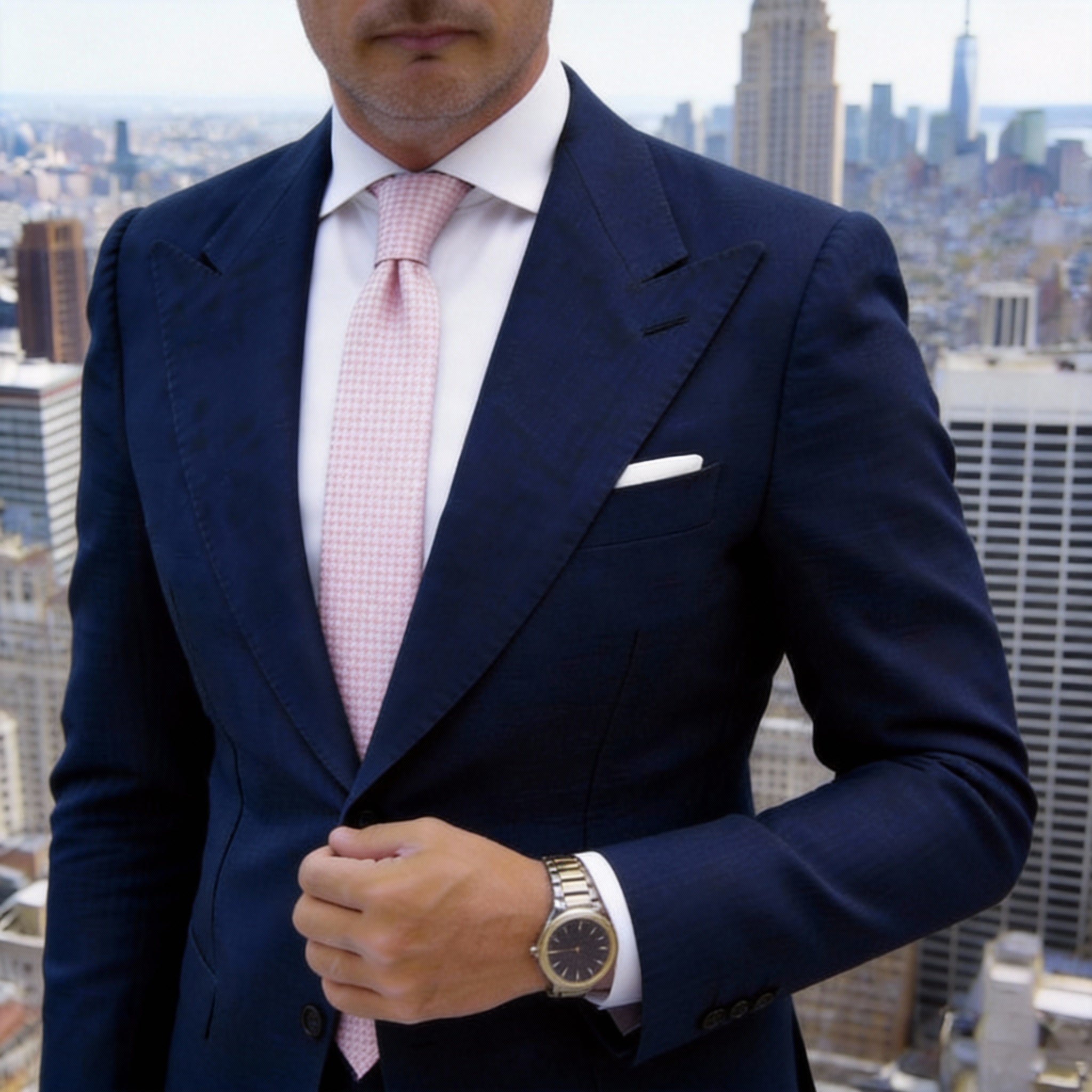 Pink With White Microgrid Necktie