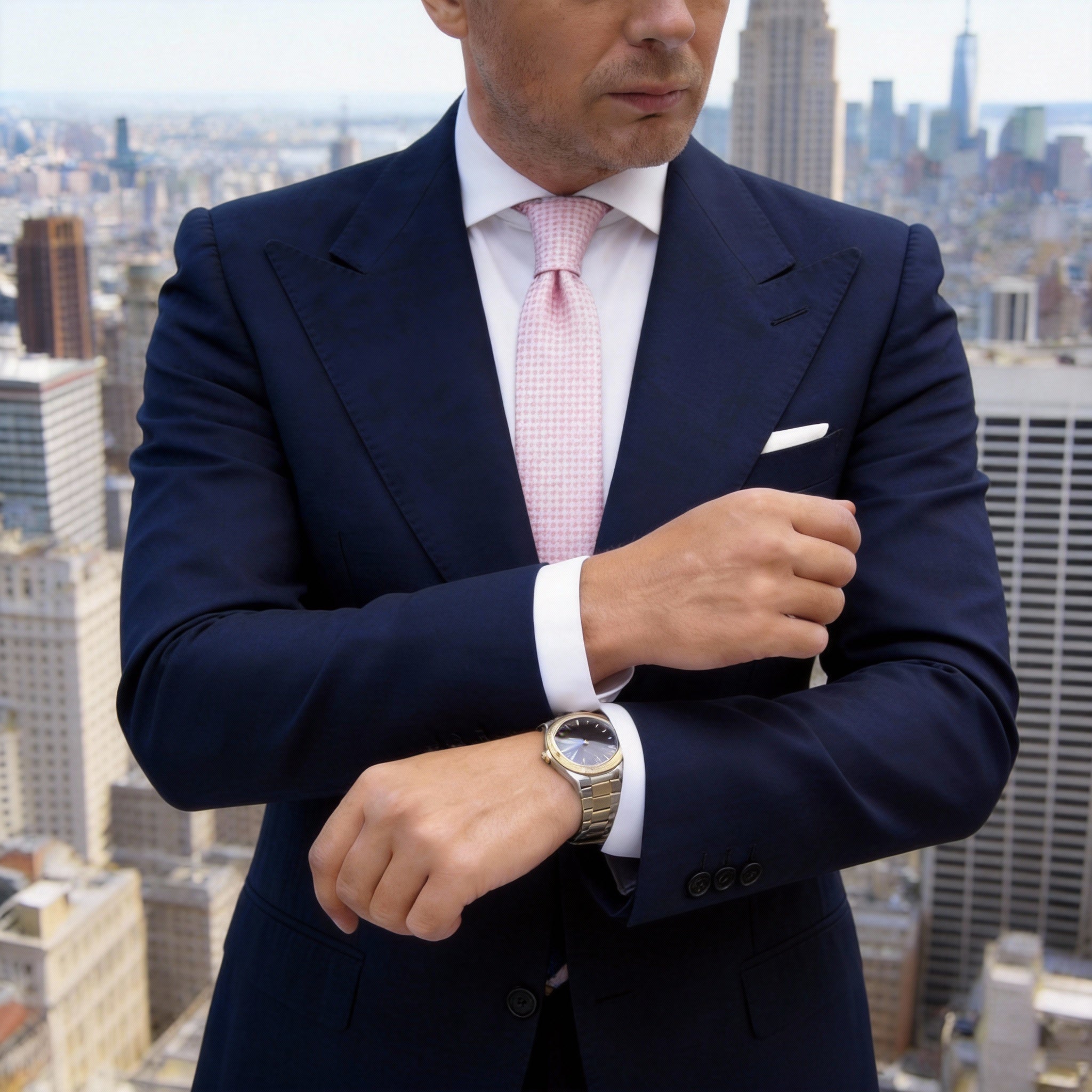 Pink With White Microgrid Necktie