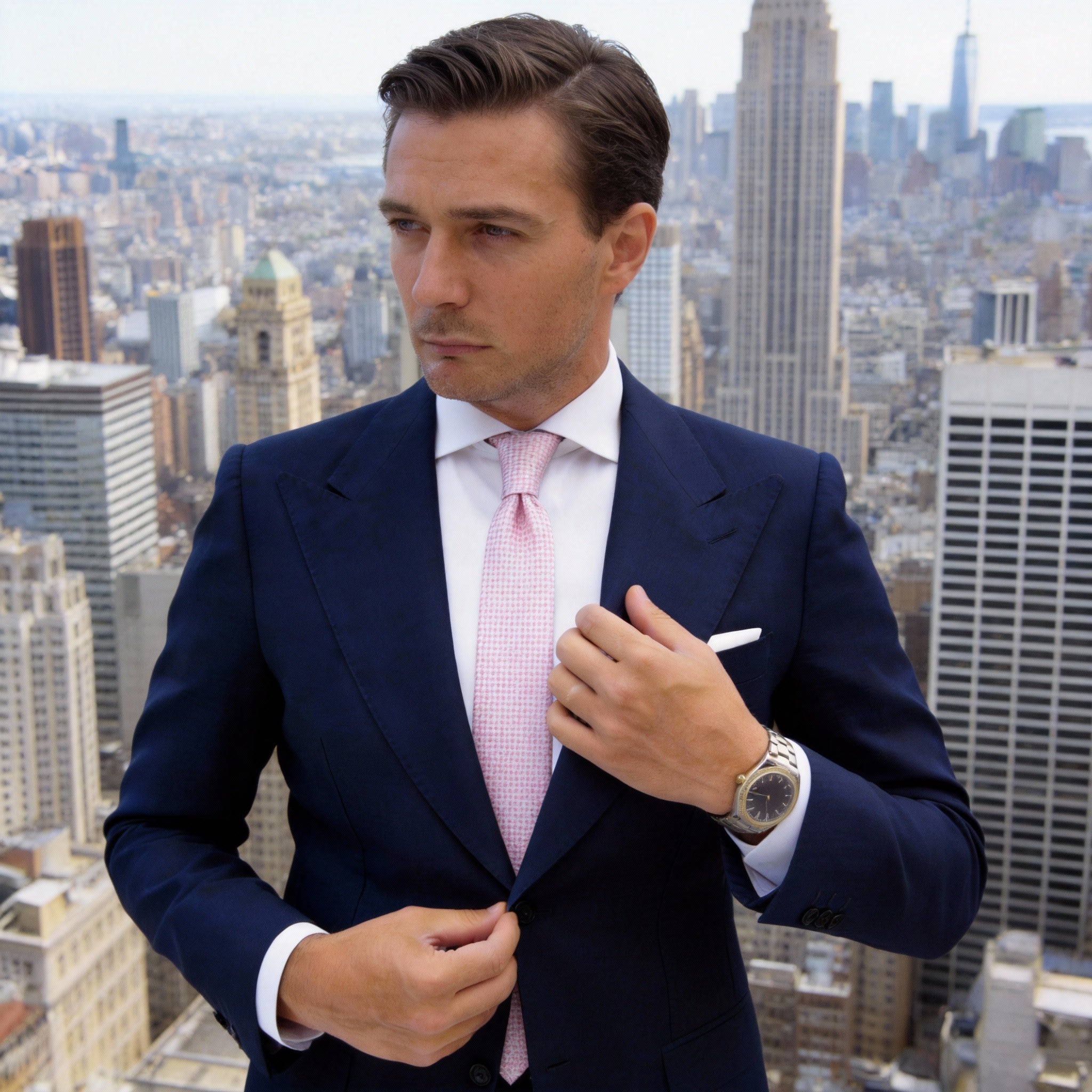 Pink With White Microgrid Necktie