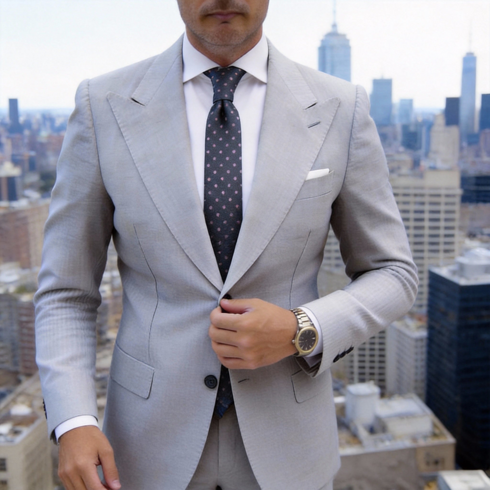 Gray Necktie With Pink Polka Dots