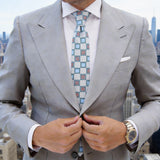 Light Gray with Blue Red Square Necktie