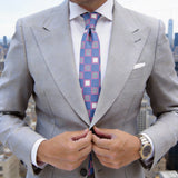Blue With Pink-White Geometric Square Necktie