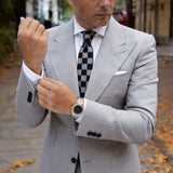 Black With Blue Pink Square Necktie
