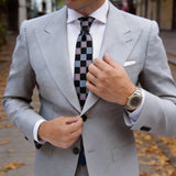 Black With Blue Pink Square Necktie