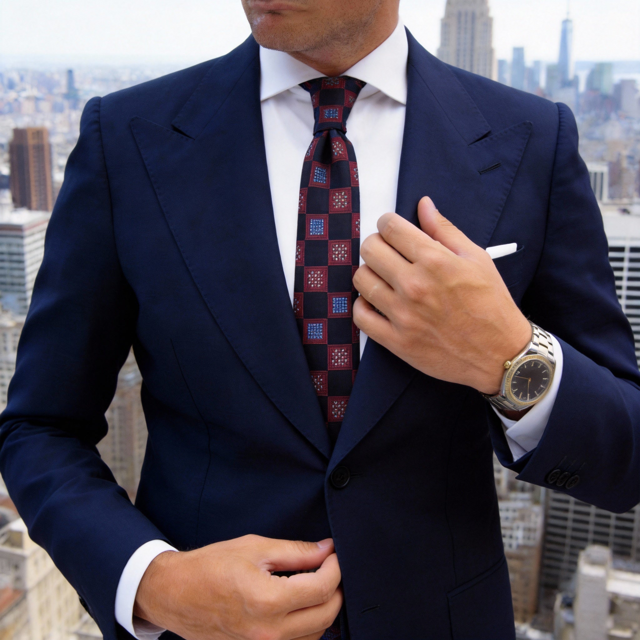 Dark Blue with Red and Blue Square Necktie