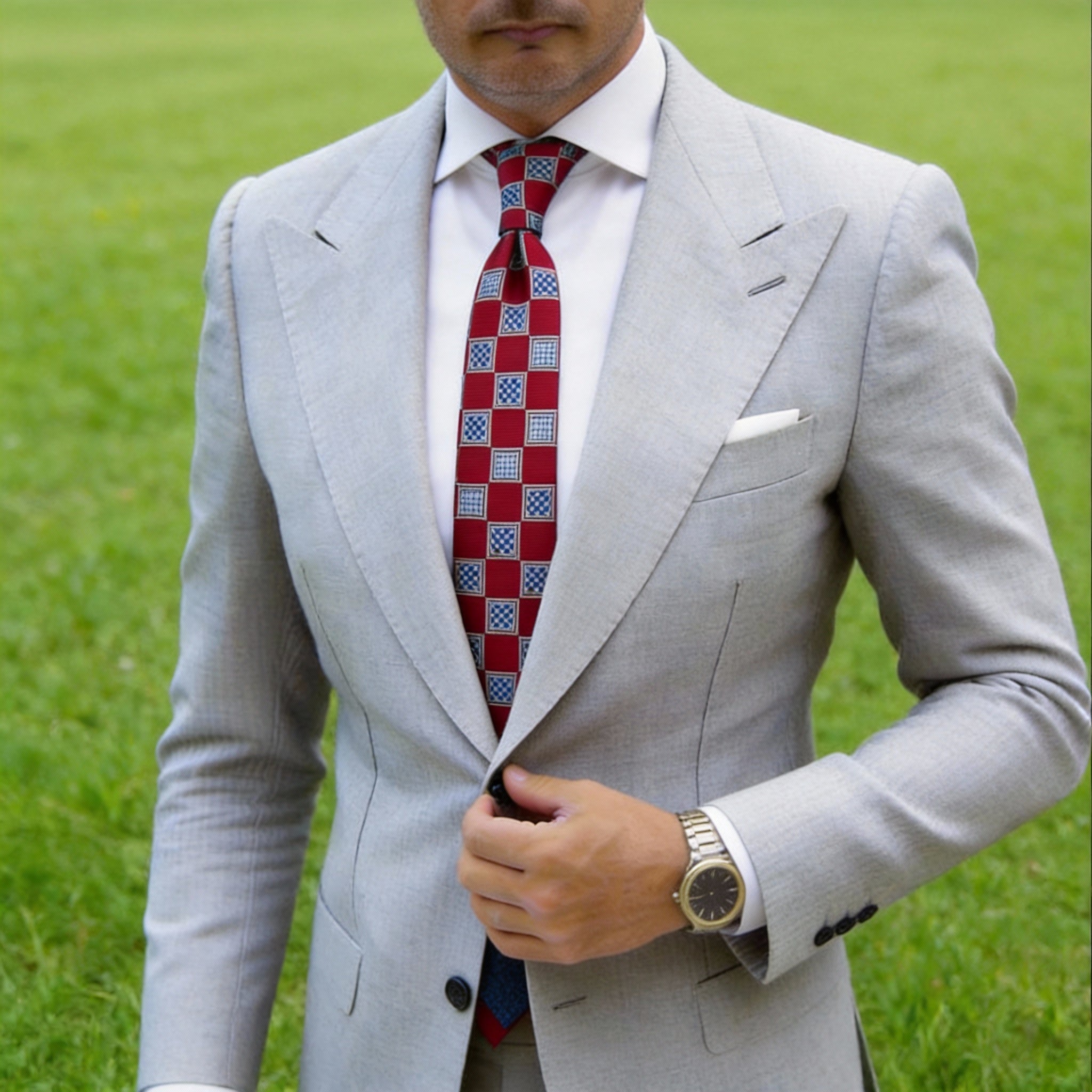 Red With Blue Square Checkered Necktie