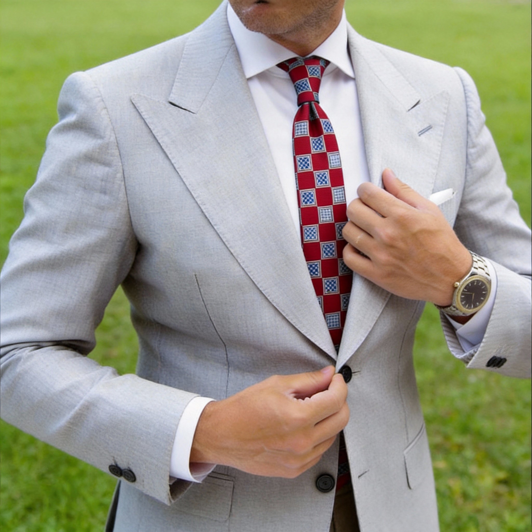 Red With Blue Square Checkered Necktie