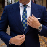 Blue With Green White Square Necktie
