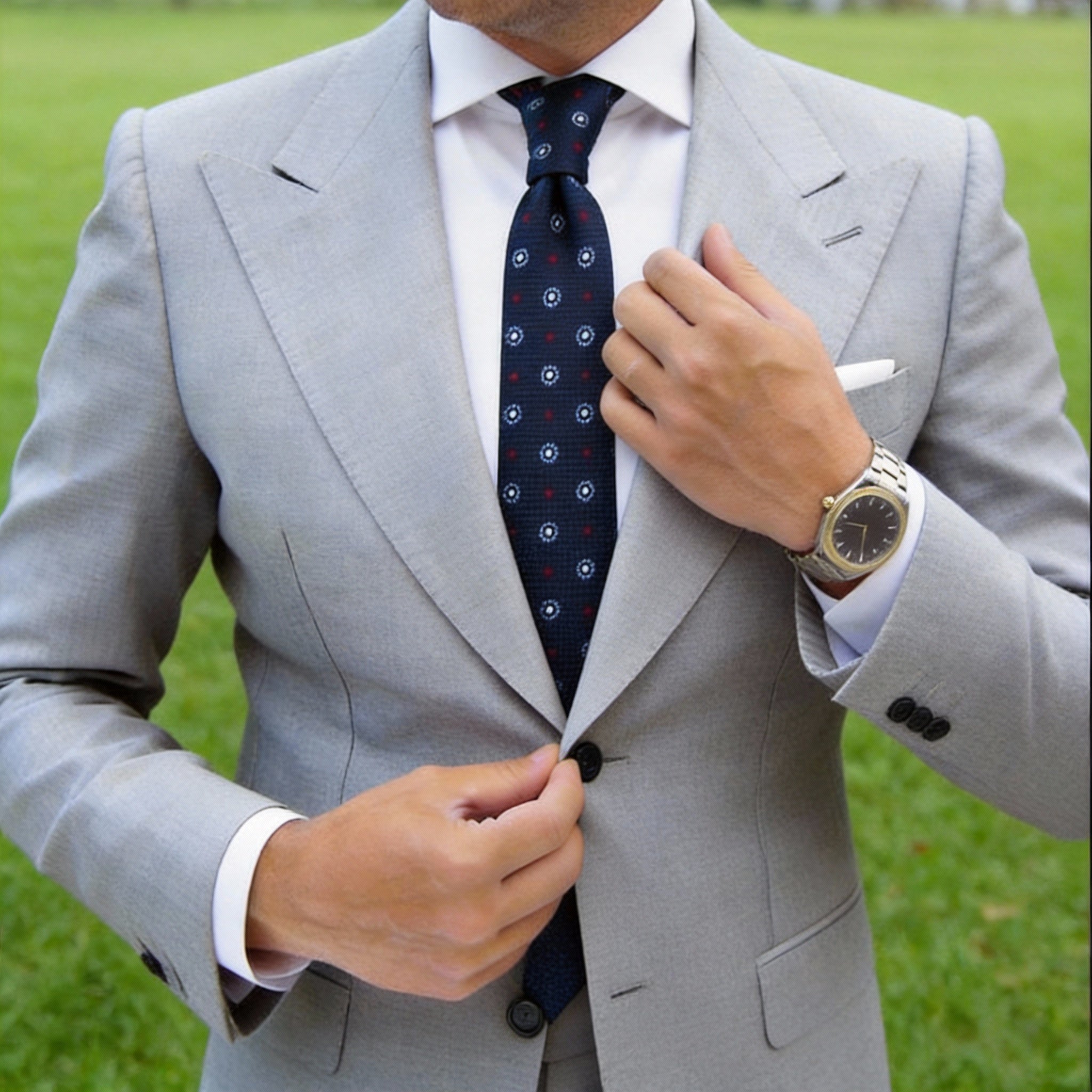 Navy Blue Necktie With Red and White Circles