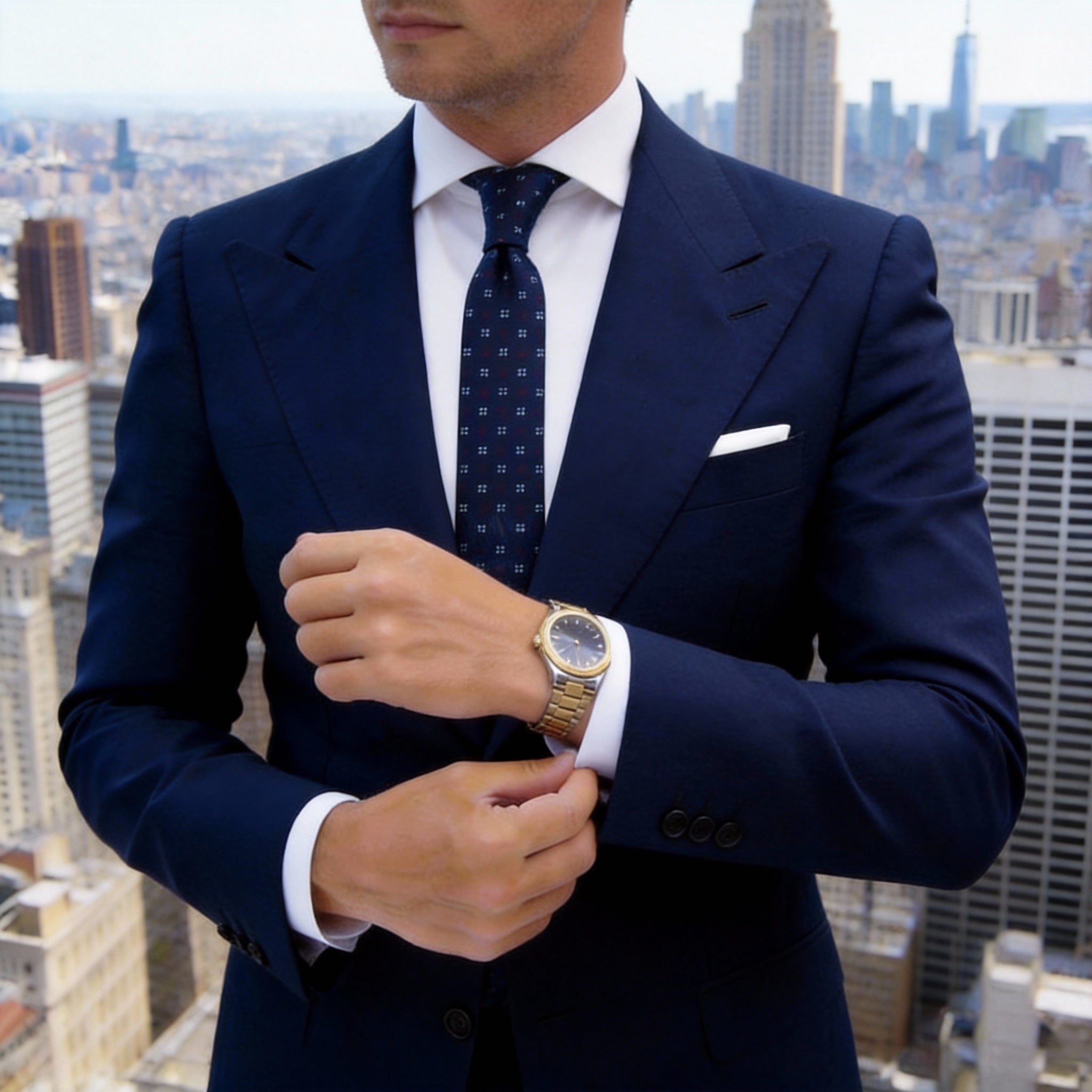 Navy Blue with Red Dots & White Squares Necktie