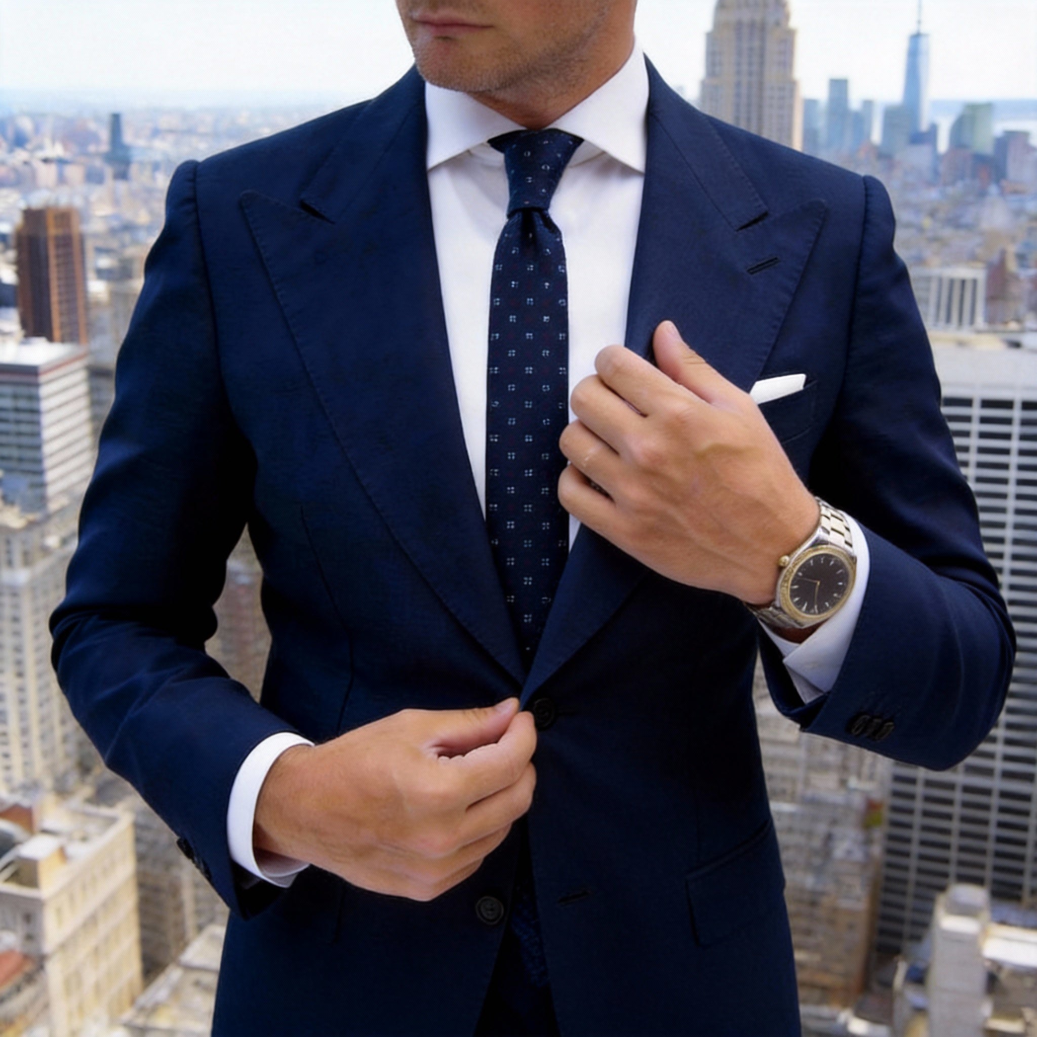 Navy Blue with Red Dots & White Squares Necktie