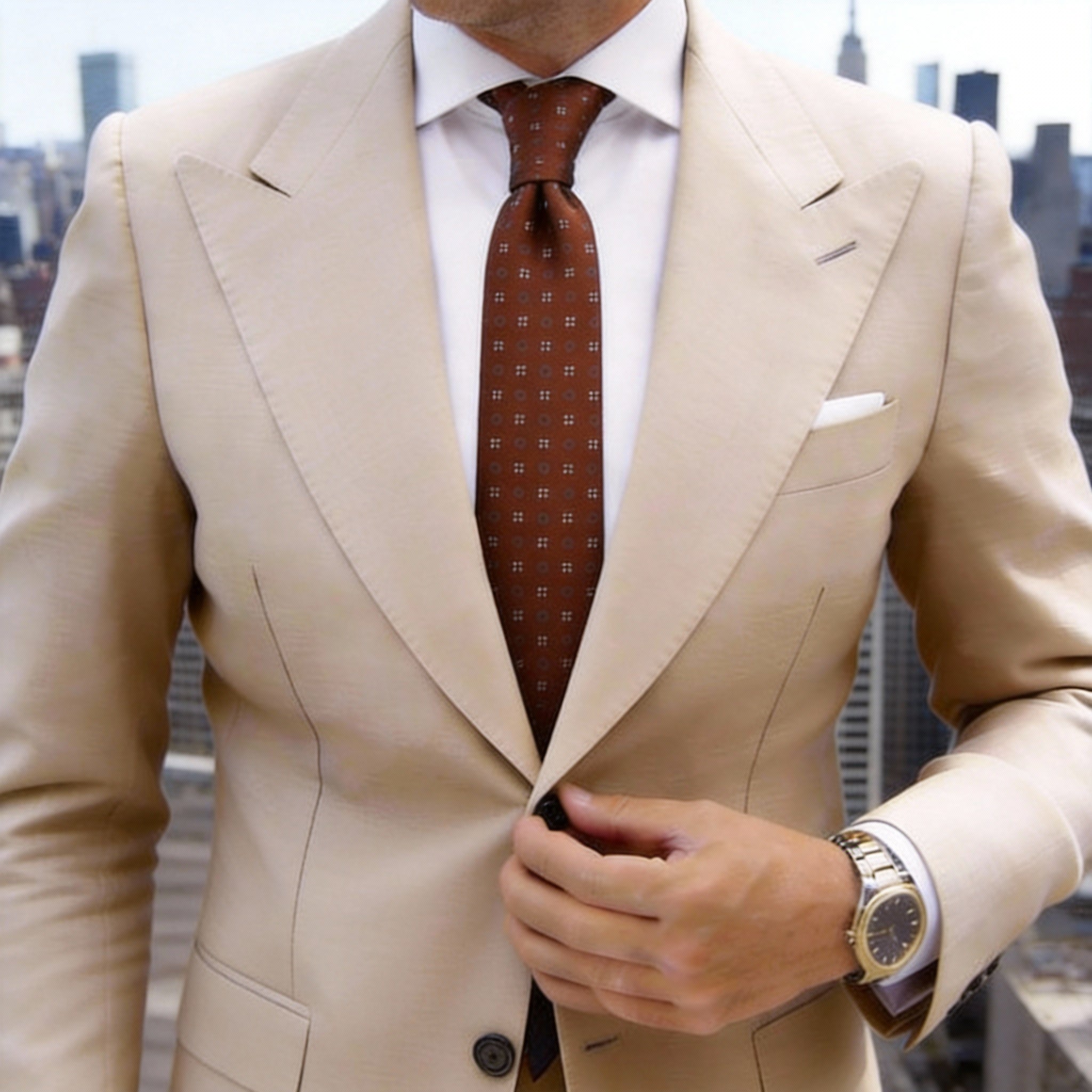 Brown With White Small Floral Necktie