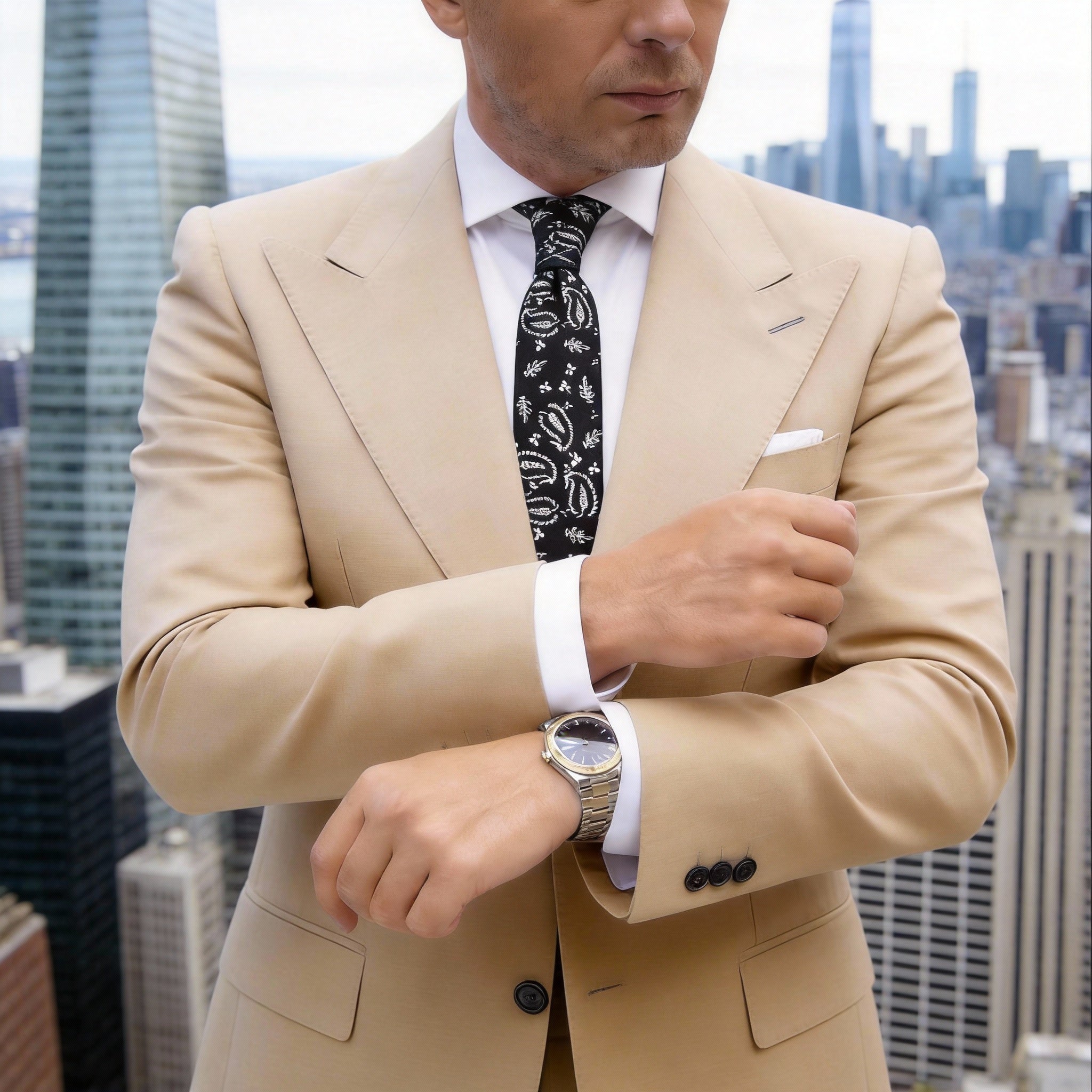 Black With White Paisley Necktie