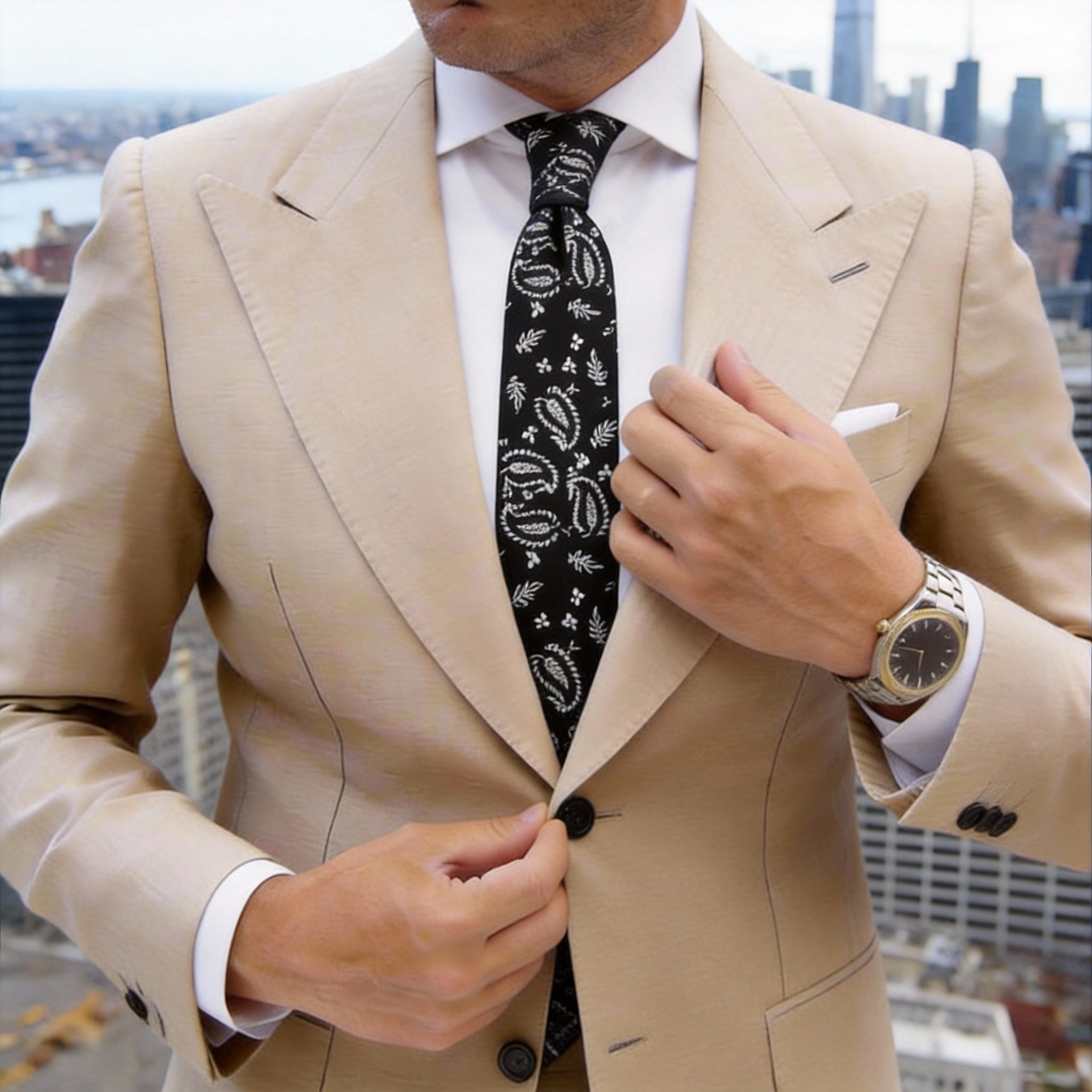 Black With White Paisley Necktie