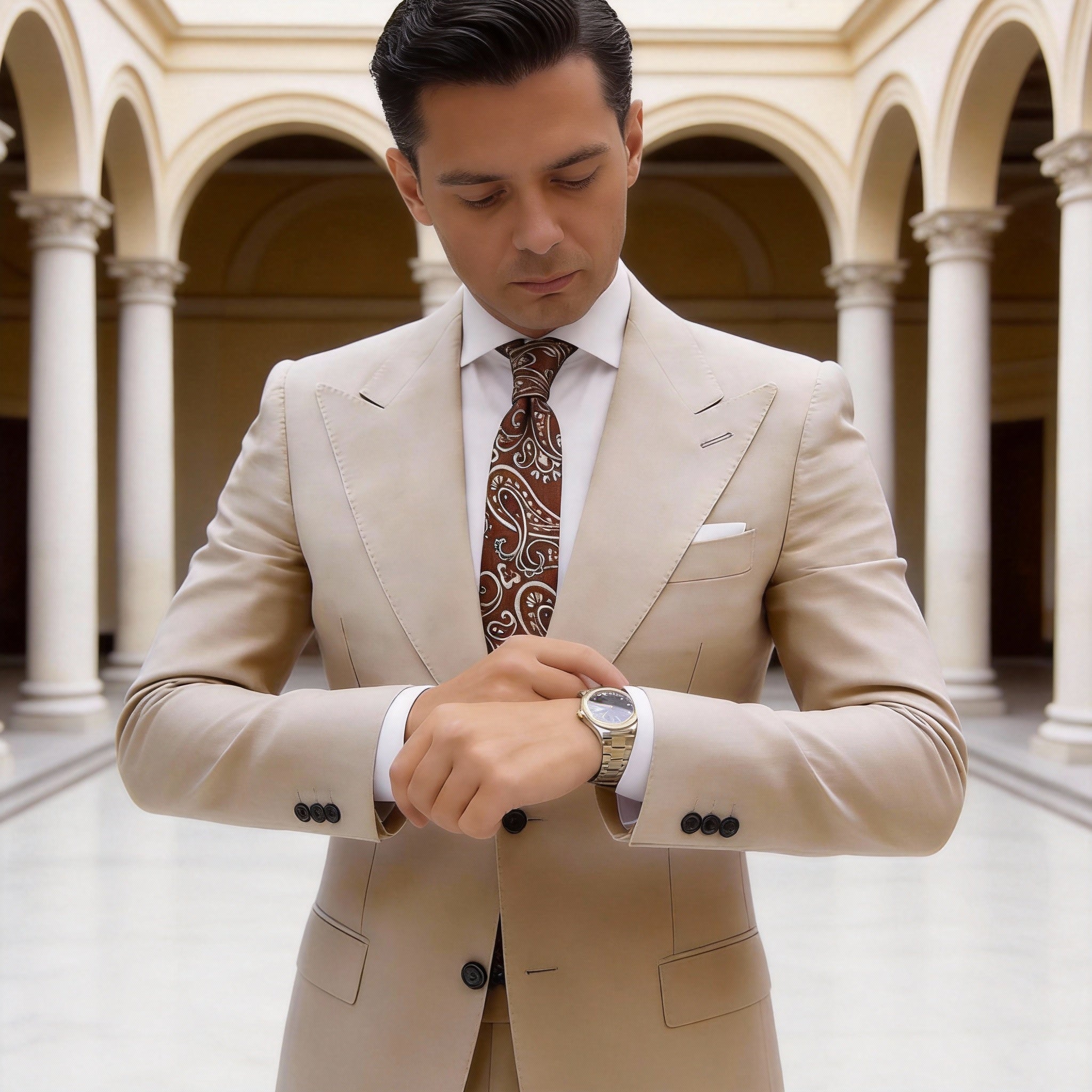 Brown With White Paisley Necktie