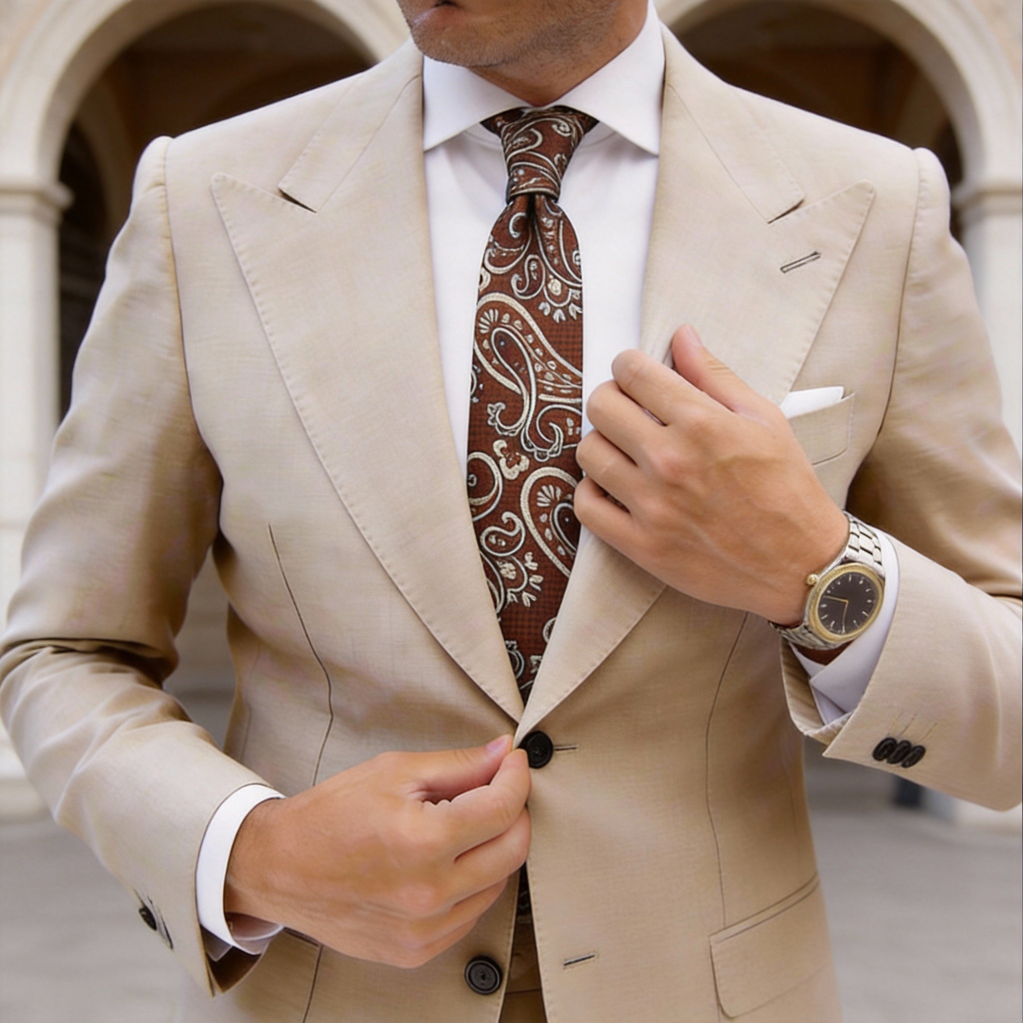 Brown With White Paisley Necktie