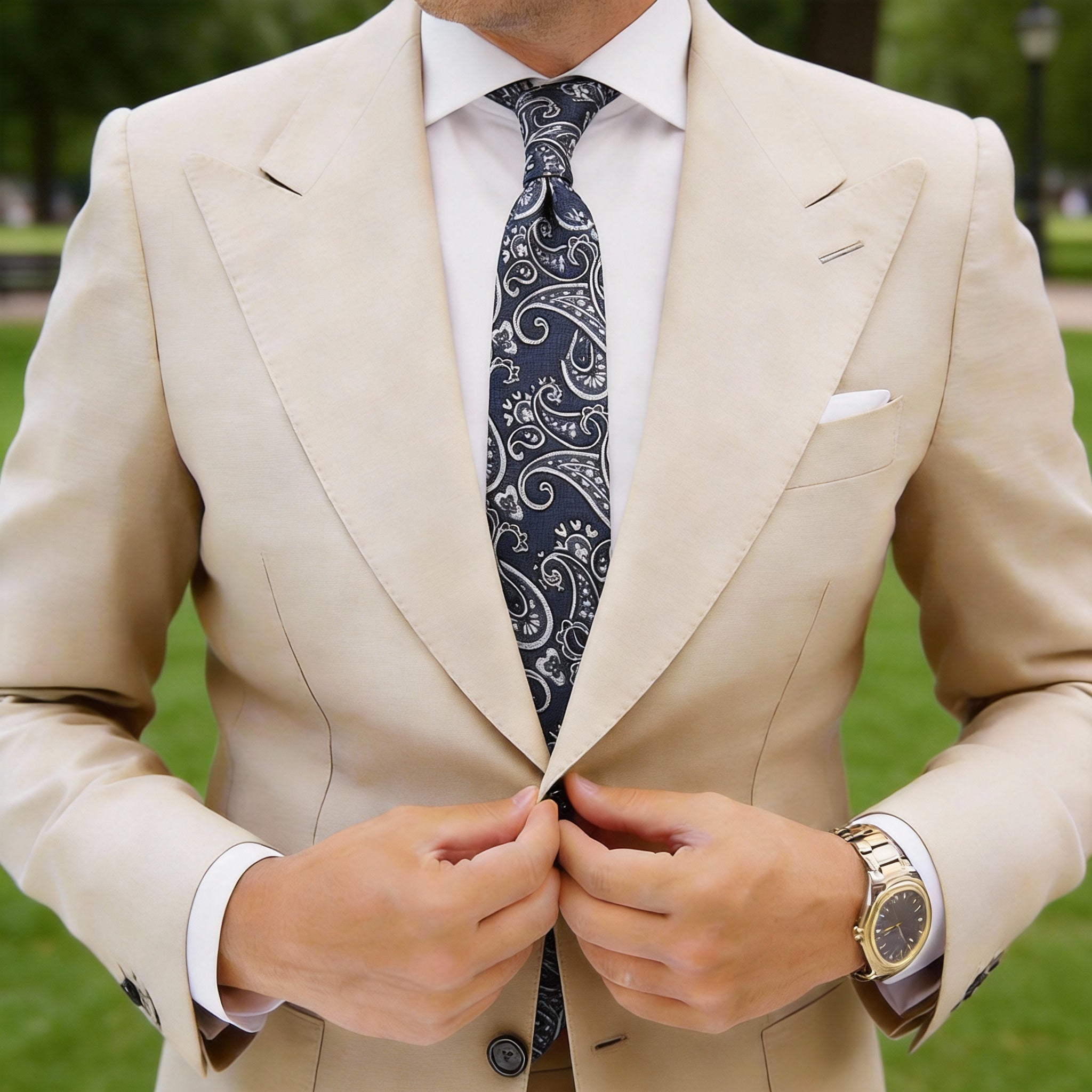 Navy Blue With White Paisley Necktie