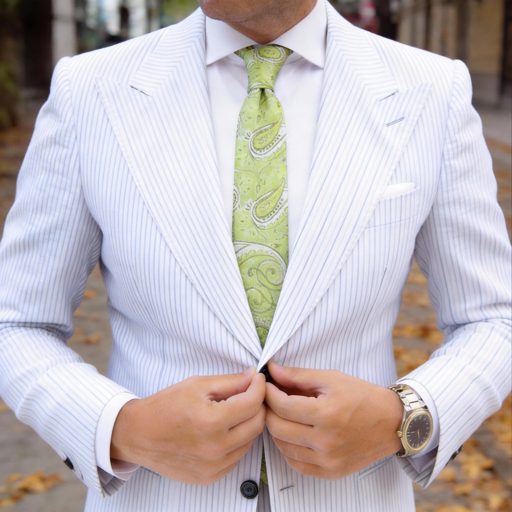 Green Necktie With White Paisley