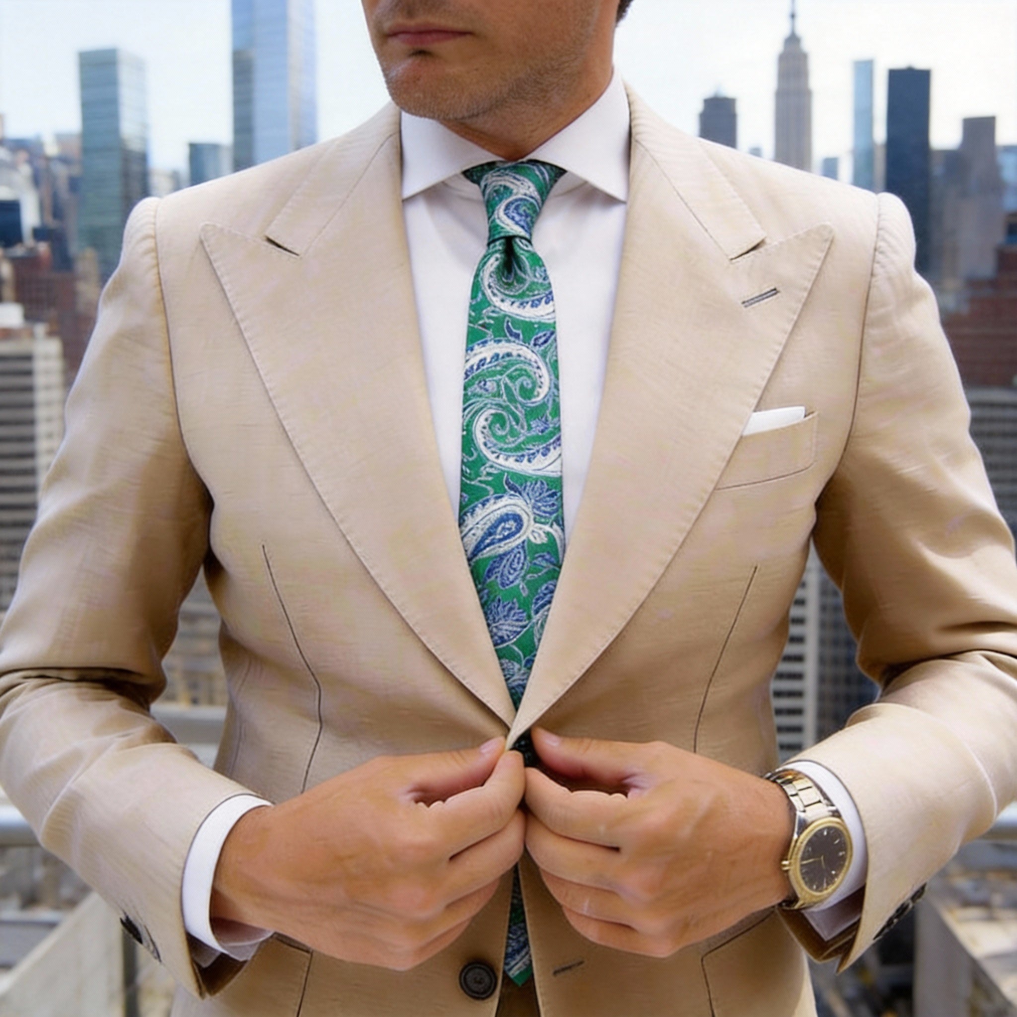 Green With Blue & White Paisley Necktie