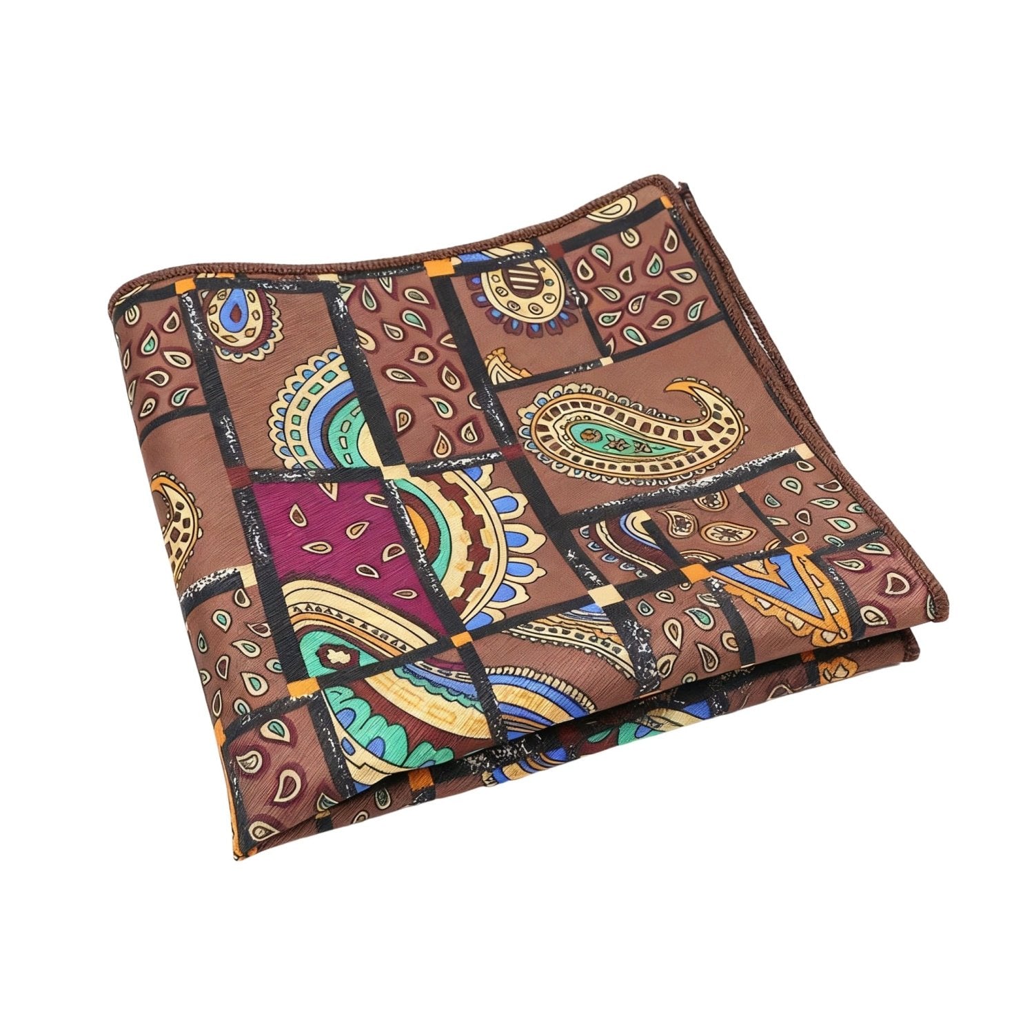 Brown With Colorful Paisley Pocket Square