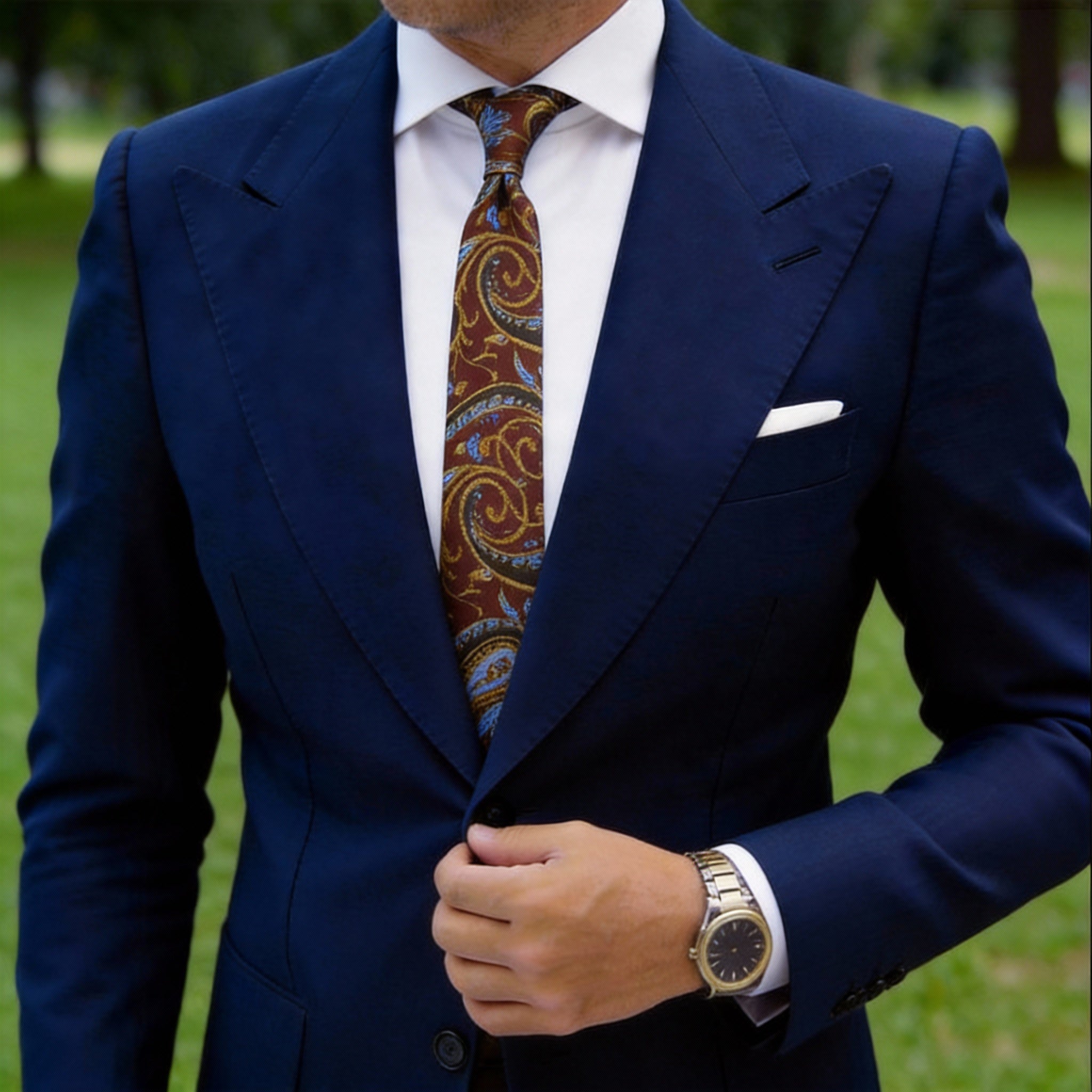 Brown With Blue And Gold Paisley Necktie
