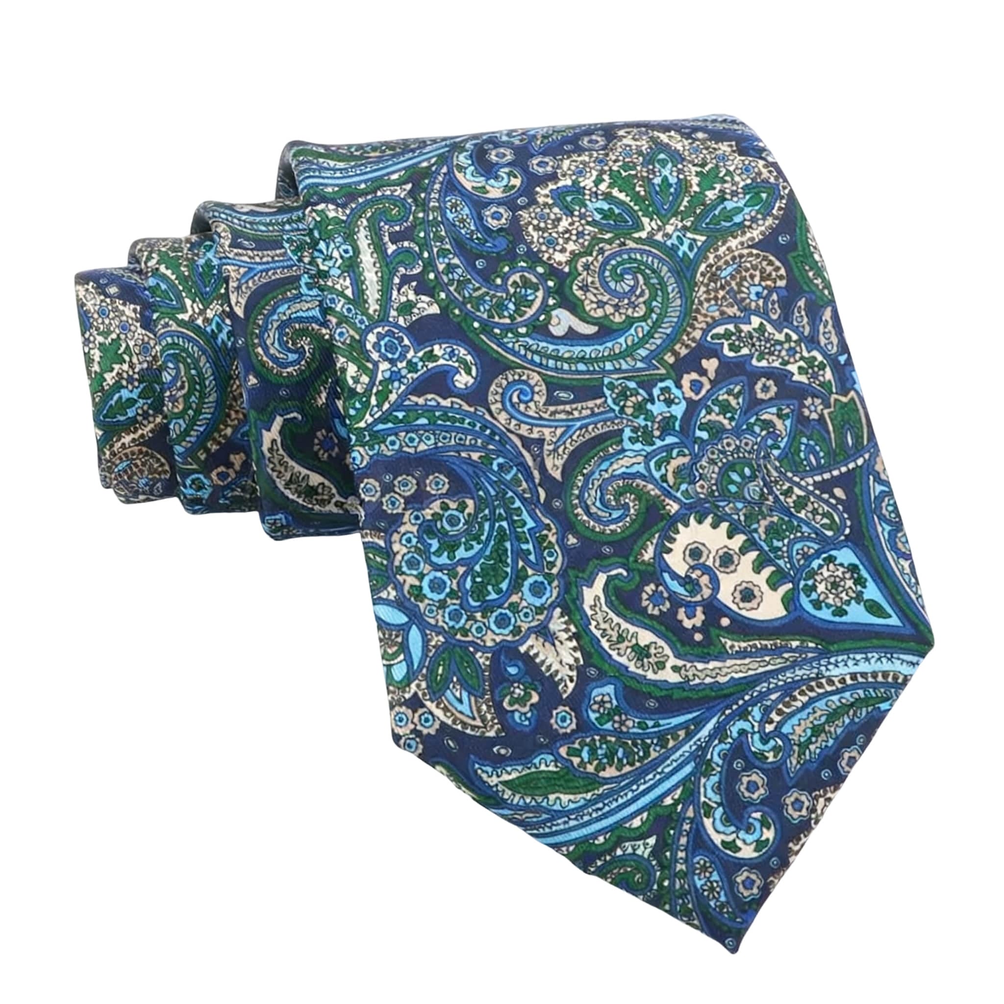 Navy Blue Green Paisley Necktie