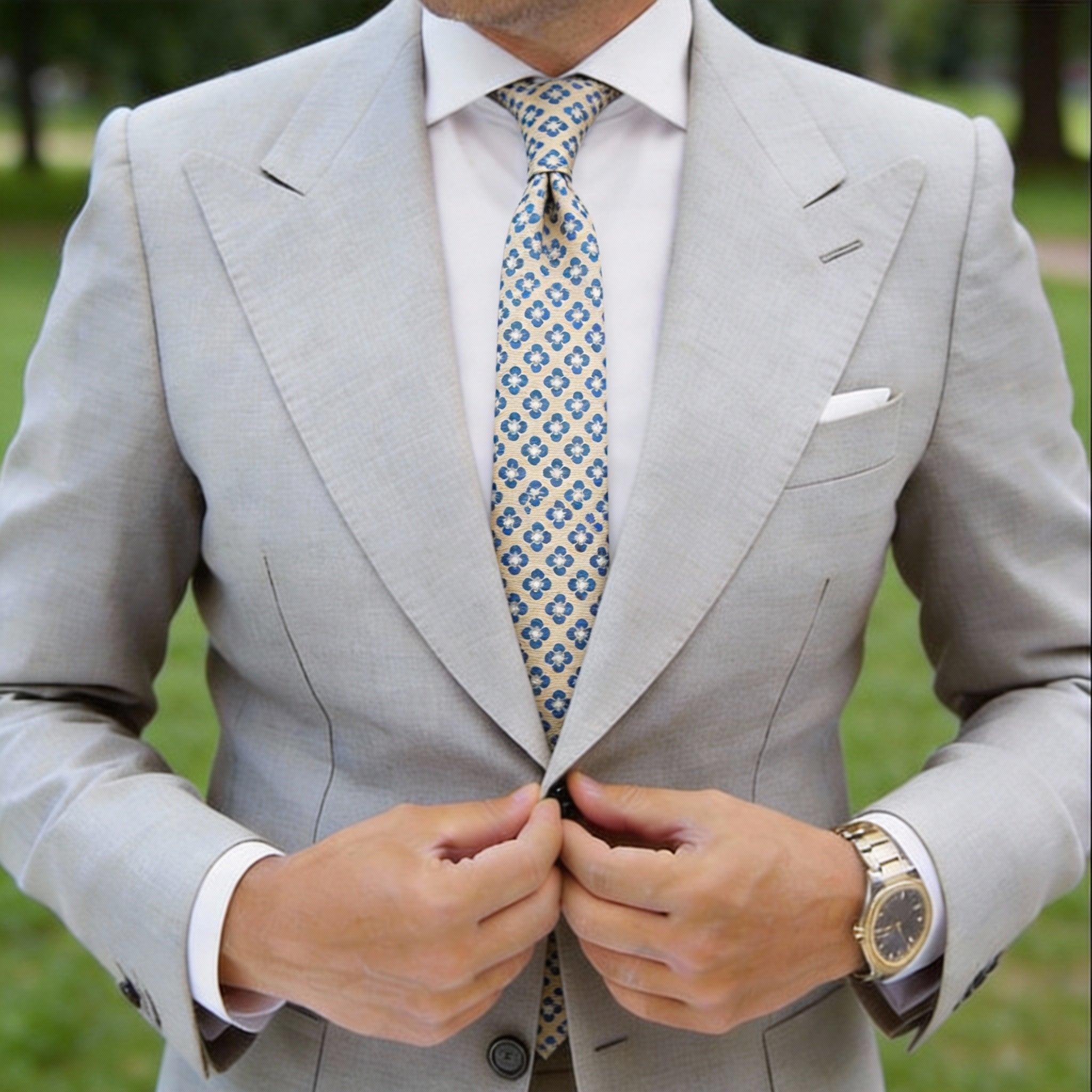 Beige With Blue Floral Necktie