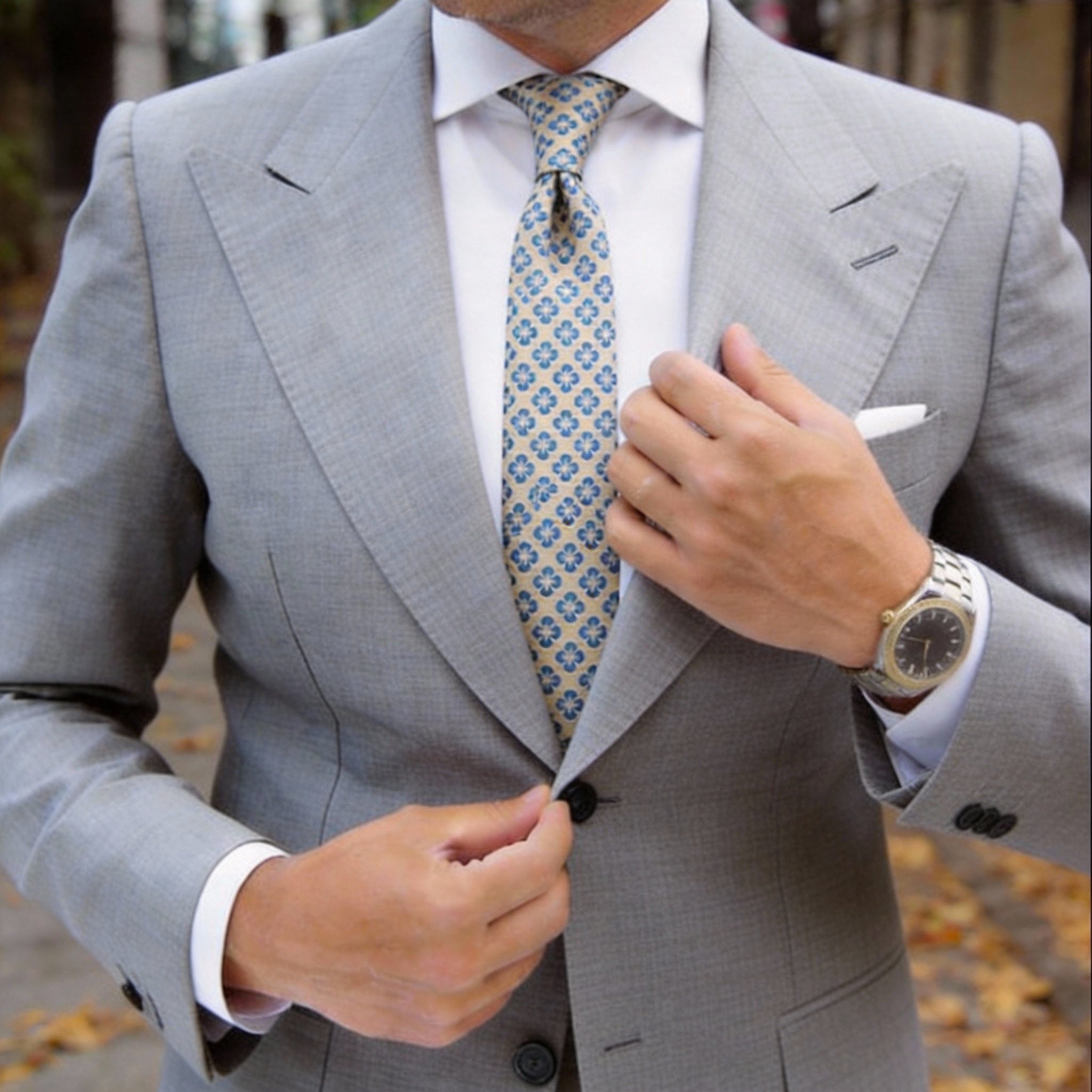 Beige With Blue Floral Necktie