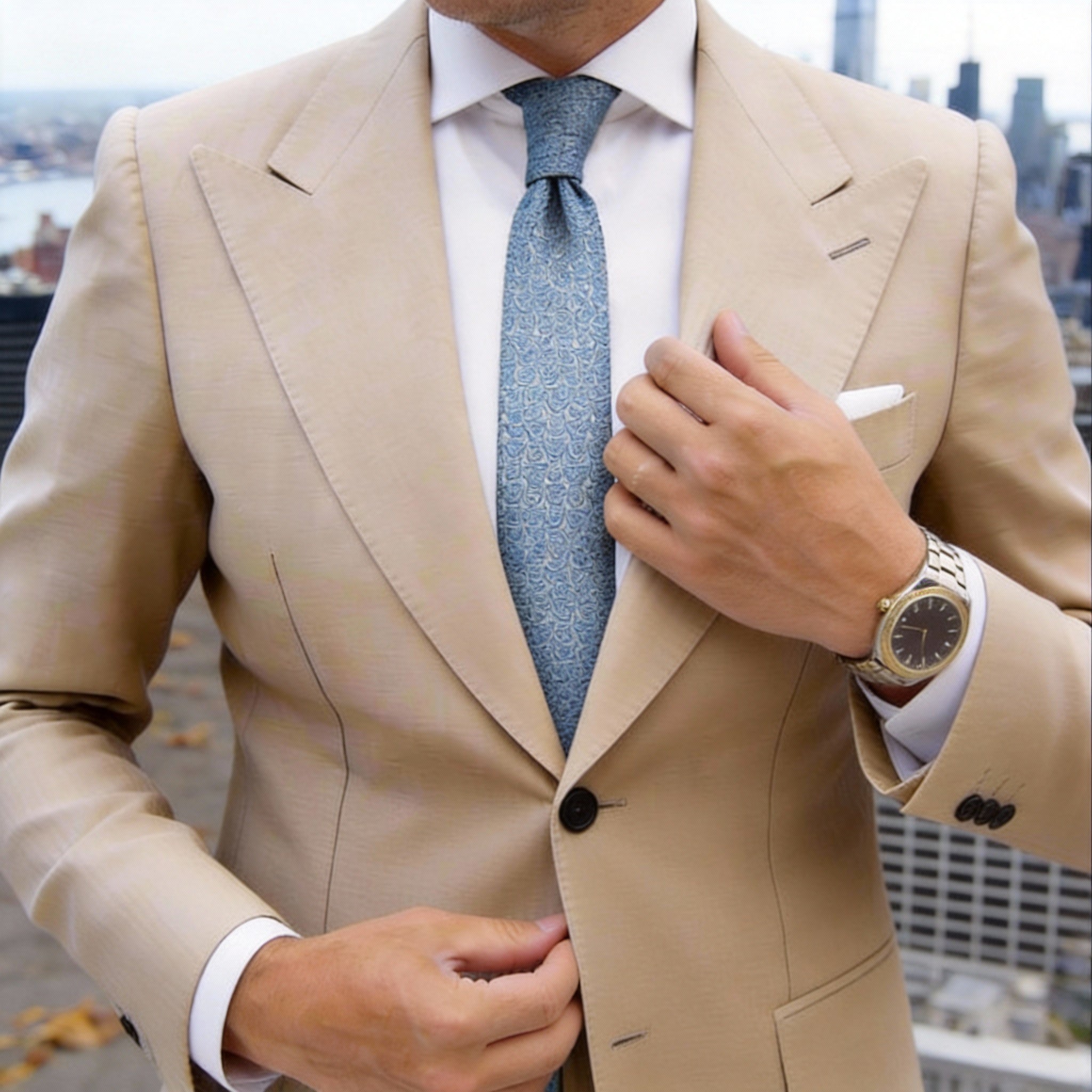 White With Teal Anchor Necktie