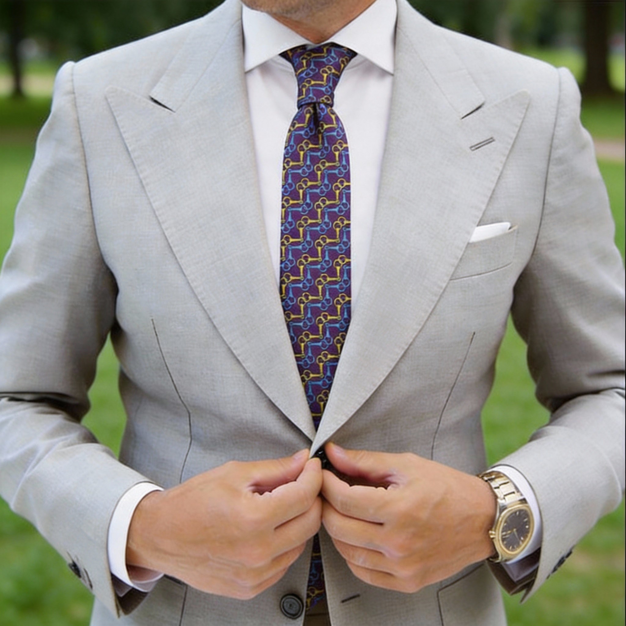 Purple With Yellow And Blue Horsebit Necktie