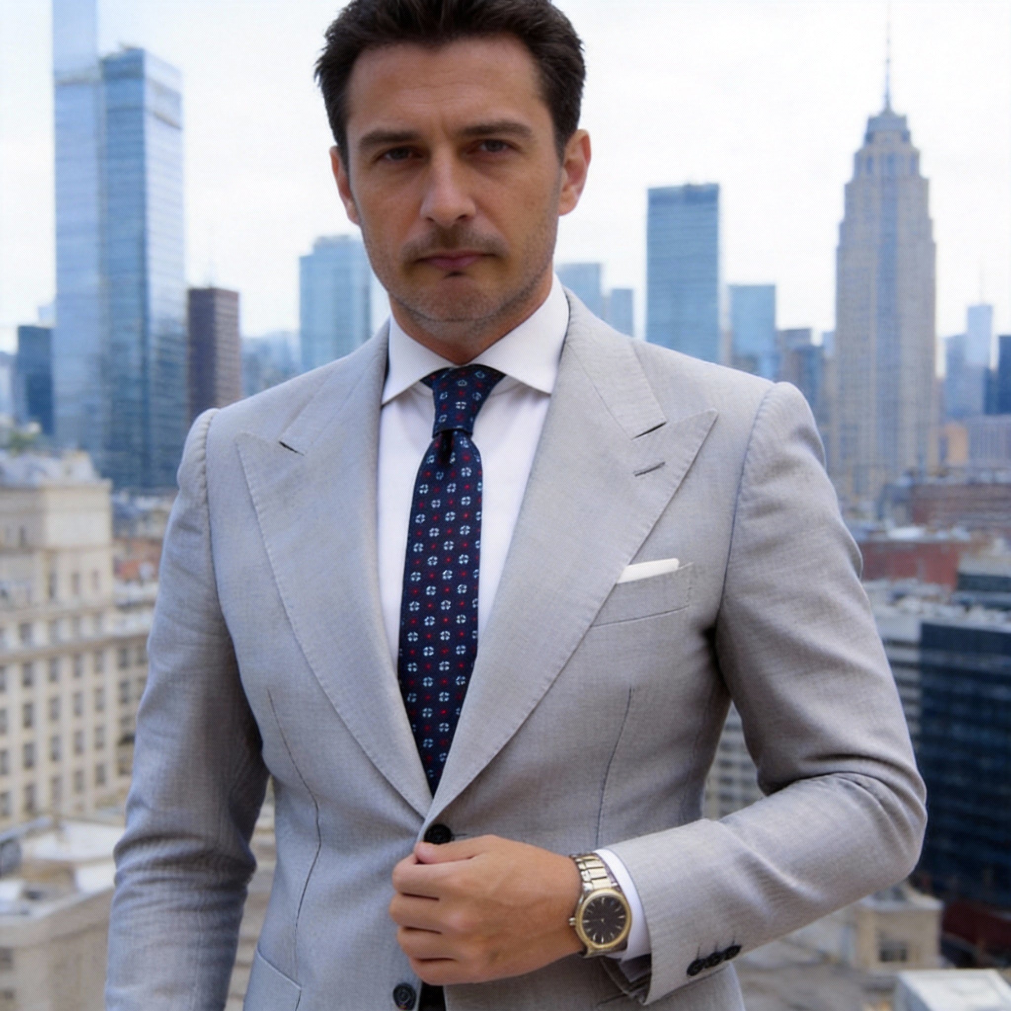 Navy Blue with Red and White Floral Necktie