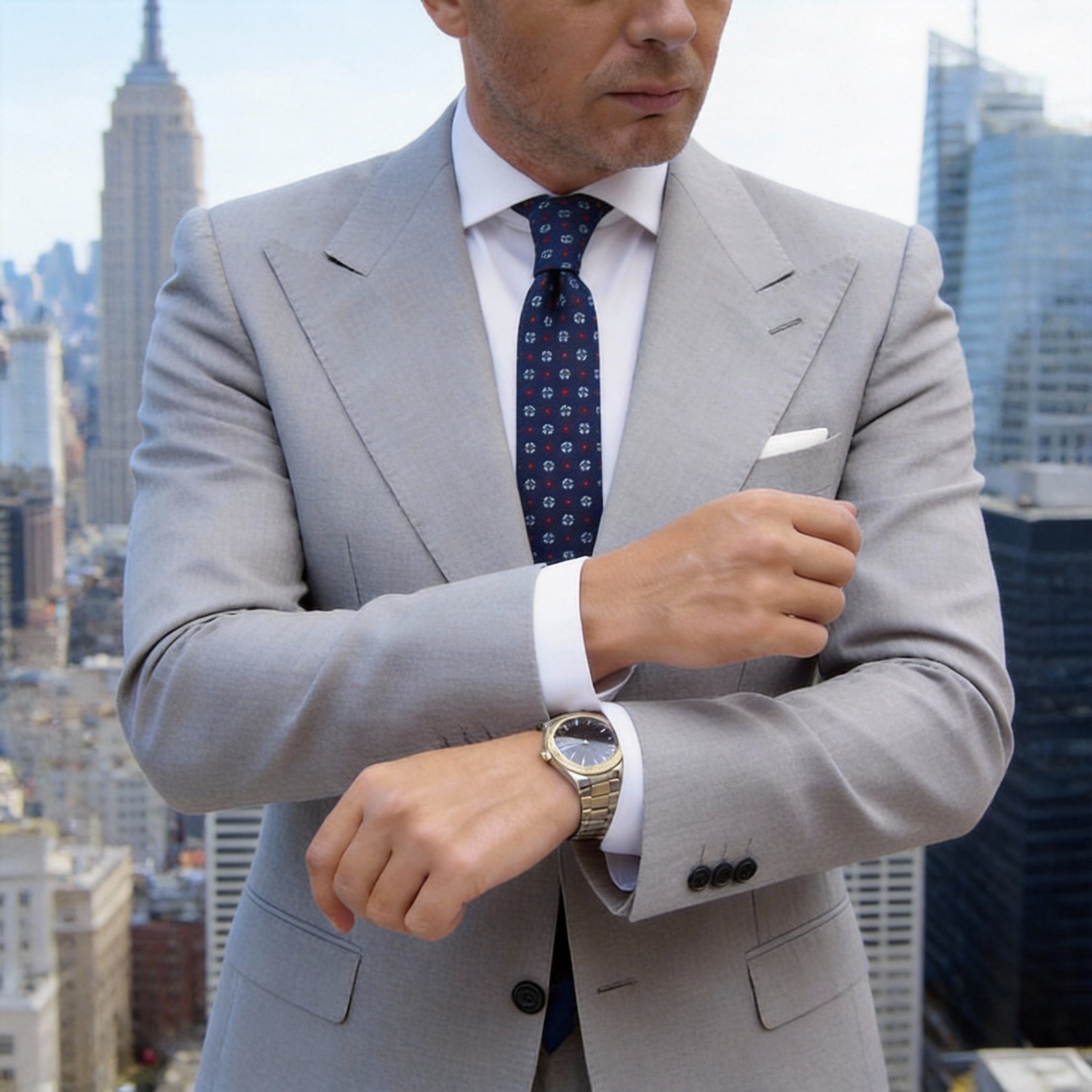 Navy Blue with Red and White Floral Necktie